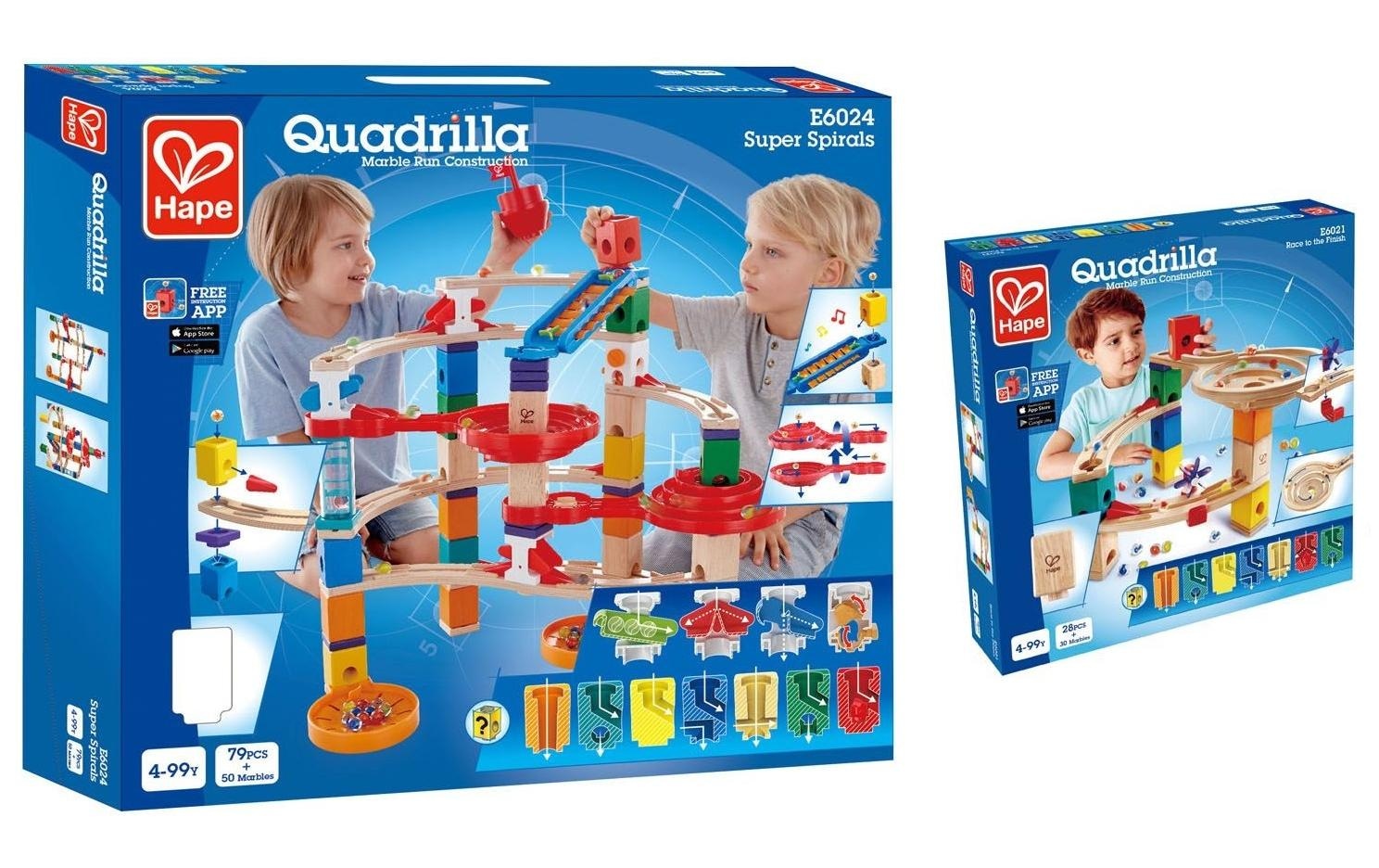 Hape Kugelbahn »Quadrilla Super Spiralburg & Endspurt«, (107 tlg.)