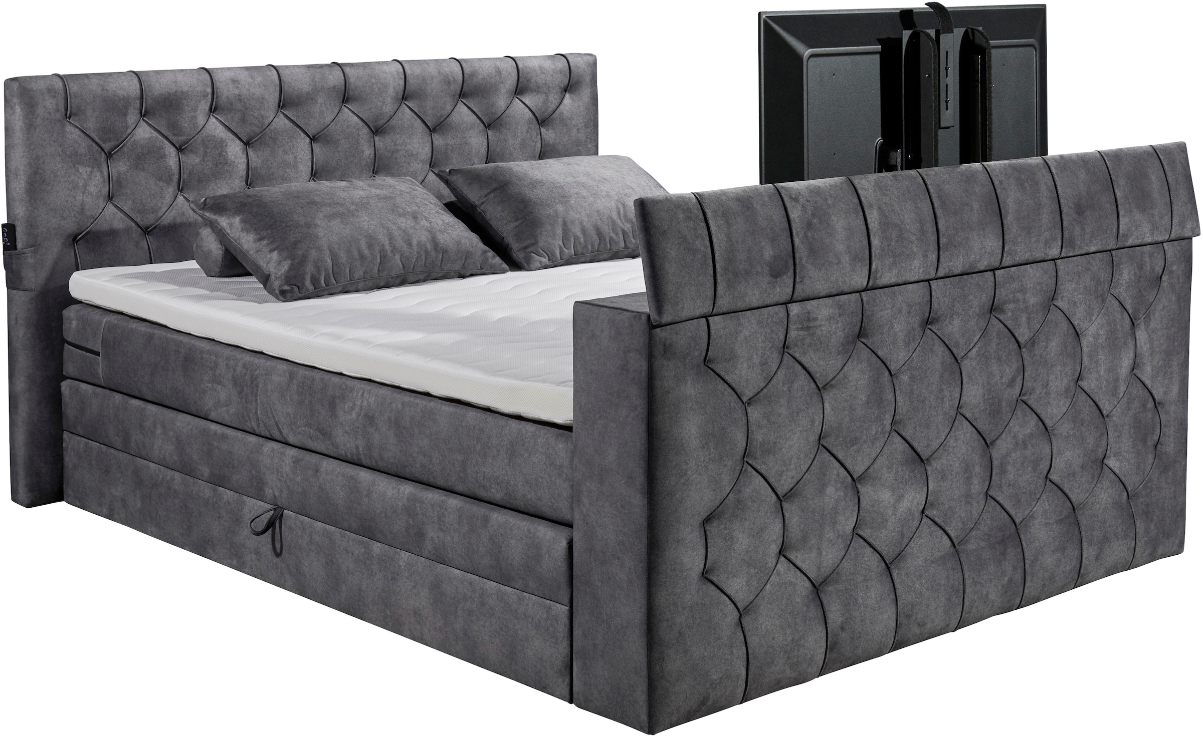 ED EXCITING DESIGN Lit boxspring »Springdale« mit Bettkasten, motorisierter TV-Halterung, Duo-Matratze (H3/H4)