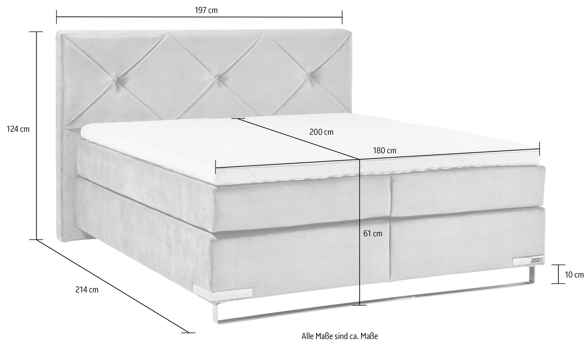Musterring Boxspringbett »Dubai«, Kufe in Chrom, 3 Härtegrade, Kopfteil mit Knopfheftung