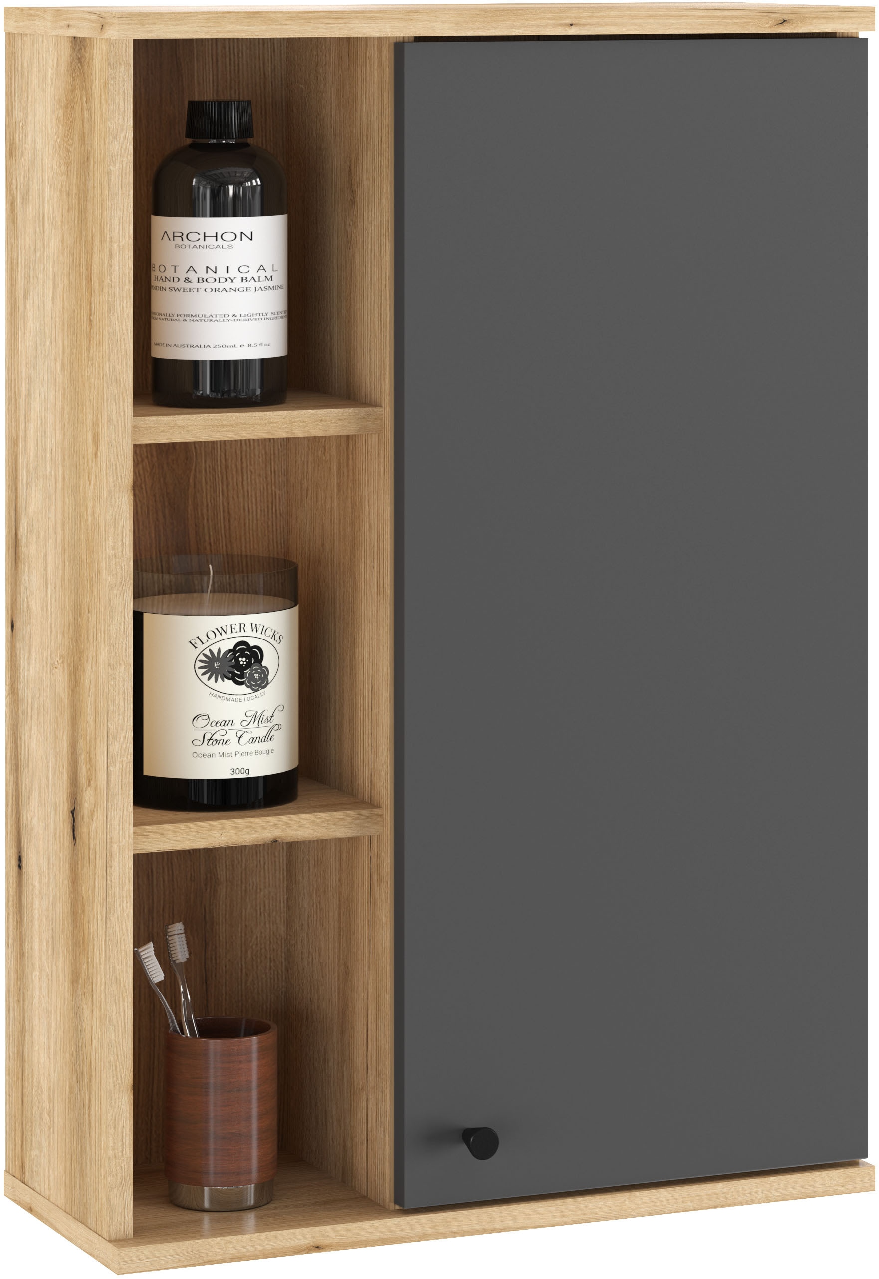 Home affaire Hängeschrank »Oslo, Badschrank mit Knopfgriff, Wandschrank im skandinavischen Design« in der Türfarbe Weiss oder Grau verfügbar, ausreichend Stauraum