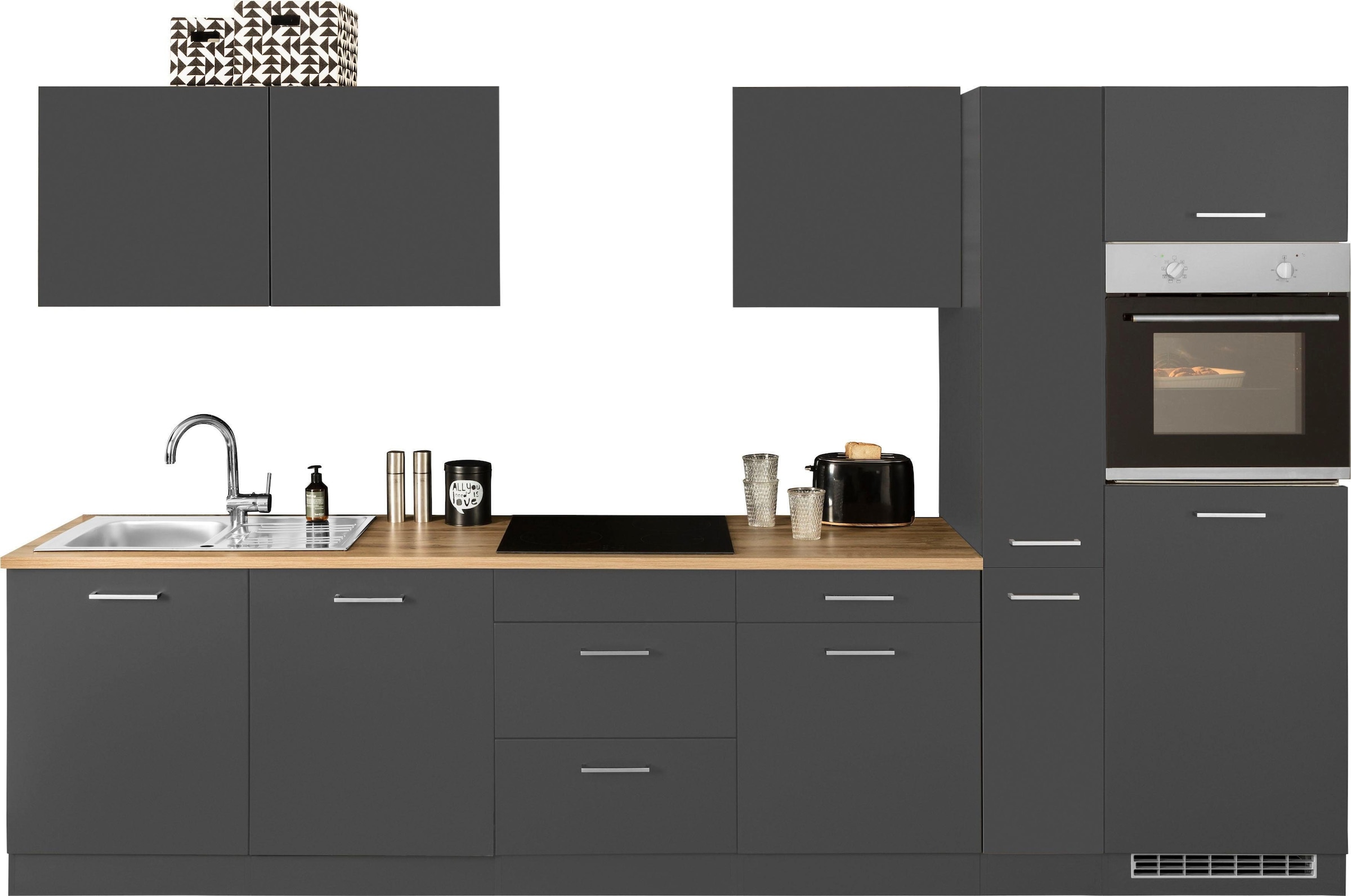 HELD MÖBEL Küchenzeile »Kehl«, ohne und Kühlschrank für gleich Geschirrspüler E-Geräte, cm, Breite 330