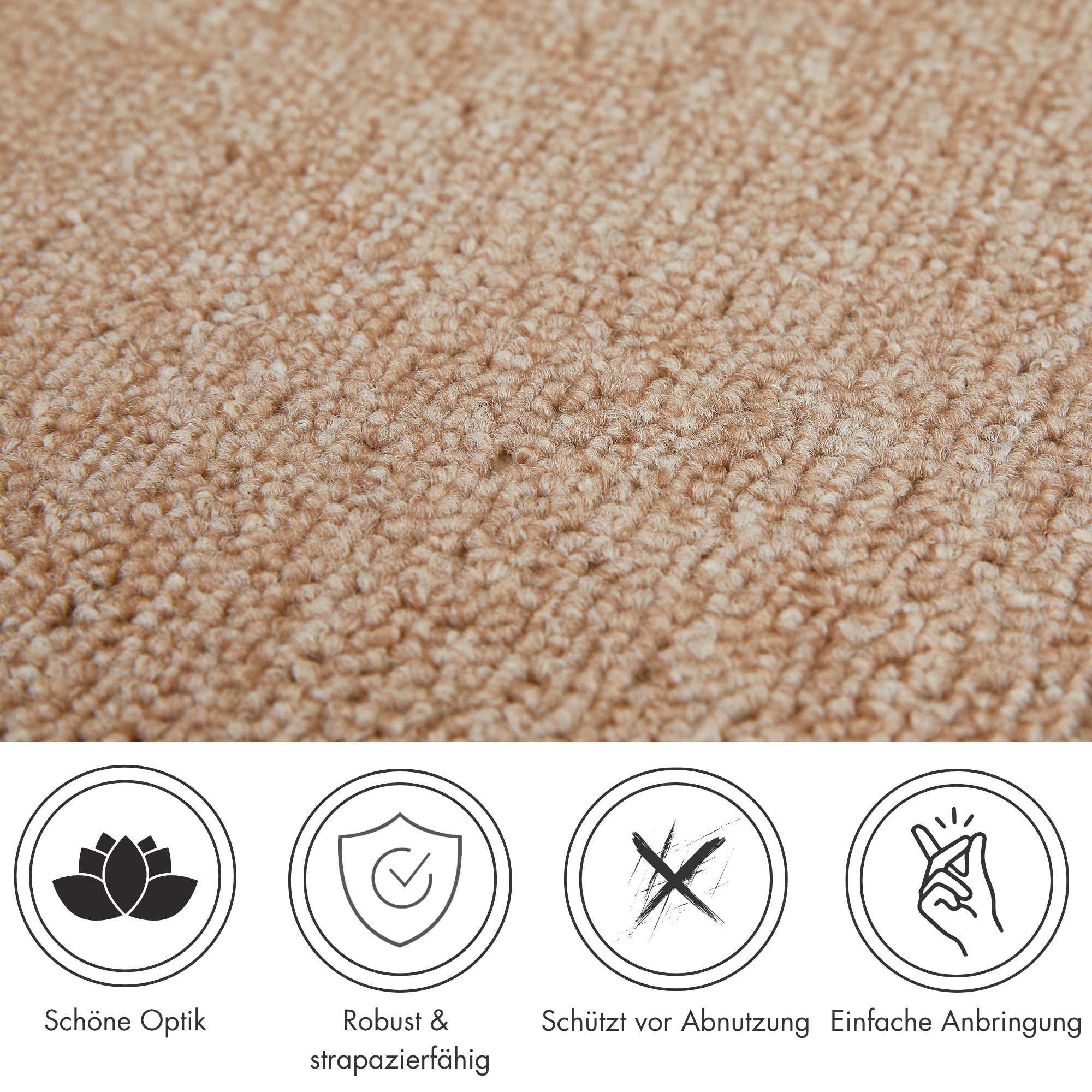 Andiamo Tapis de marche »Rambo, Made in Poland« Semicirculaire 4 mm Höhe boucle chinée, autocollante, 15 pièces dans un set
