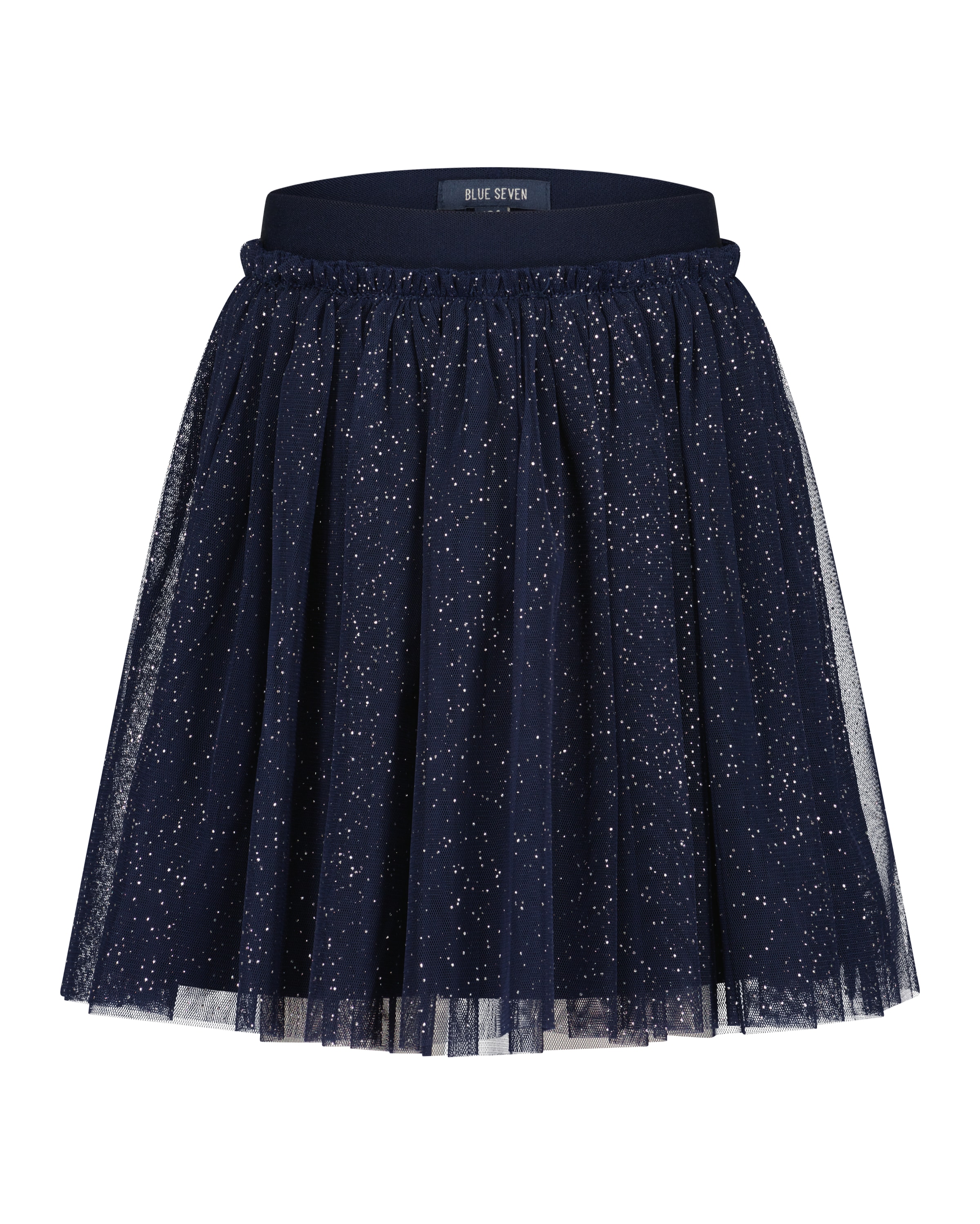 Blue Seven avec sur-jupe en tulle, imprimé brillant global et ceinture élastique