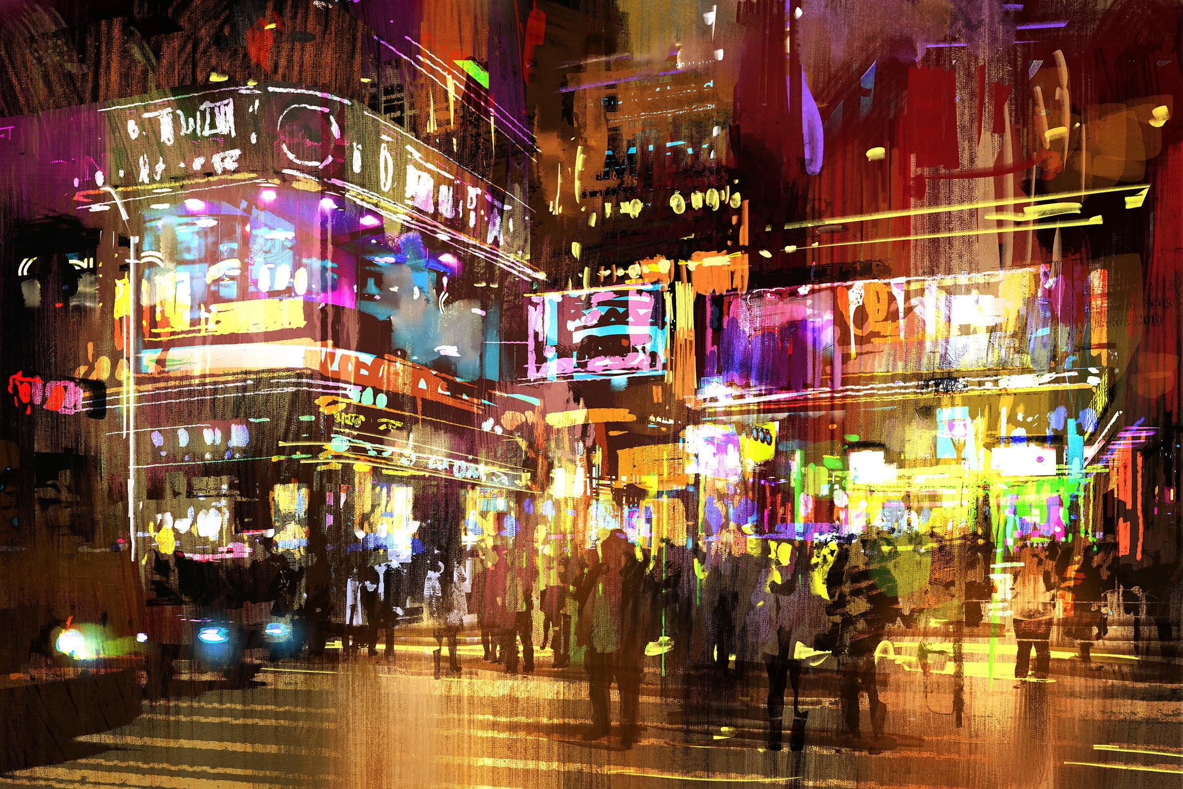 Image of queence Leinwandbild "Broadway" Amerika Menschen Städte Wanddeko, bunt, Leute, farbenfroh, Bild; Premium Leinwandstoff