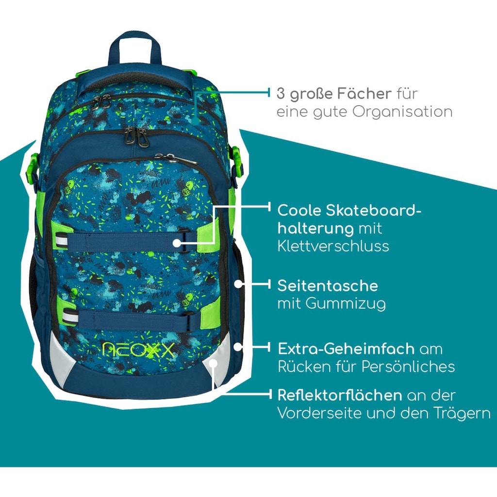 neoxx Schulrucksack »Active, Petrol Extreme«, reflektierende Details