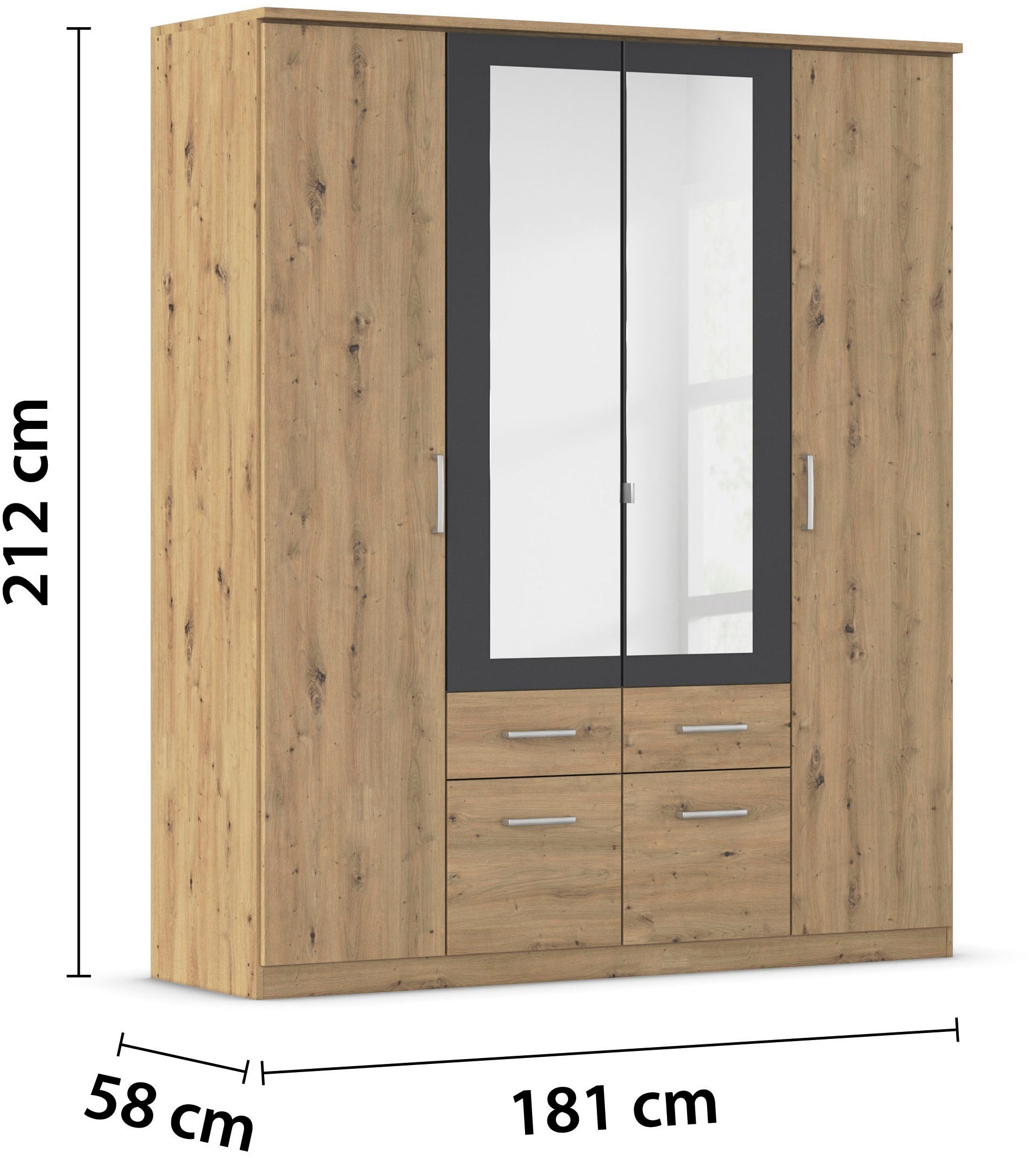 rauch Armoires à vêtements »Drehtürenschrank Schrank Garderobe BURANO« avec tiroirs et encadrement de miroir en contraste de couleur MADE IN GERMANY