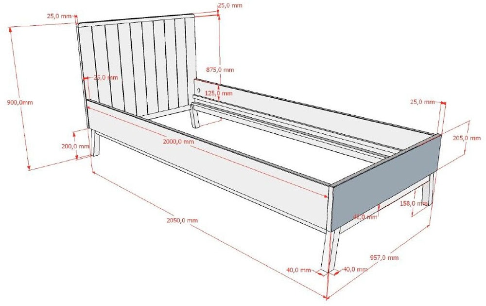 Vipack Einzelbett »Sezane 90x200 cm, in warmen Grau lackiert, Absatz nussbaumfarbig« Bettsockel und Handlauf Kiefer massiv nussbaumfarbig lackiert