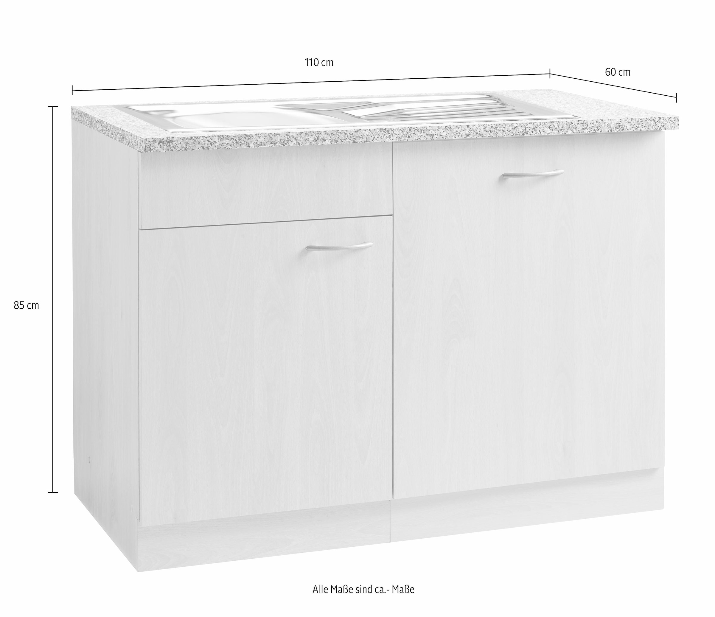 wiho Küchen Spülenschrank »Kiel«, 110 cm breit, inkl. Tür/Griff/Sockel für Geschirrspüler