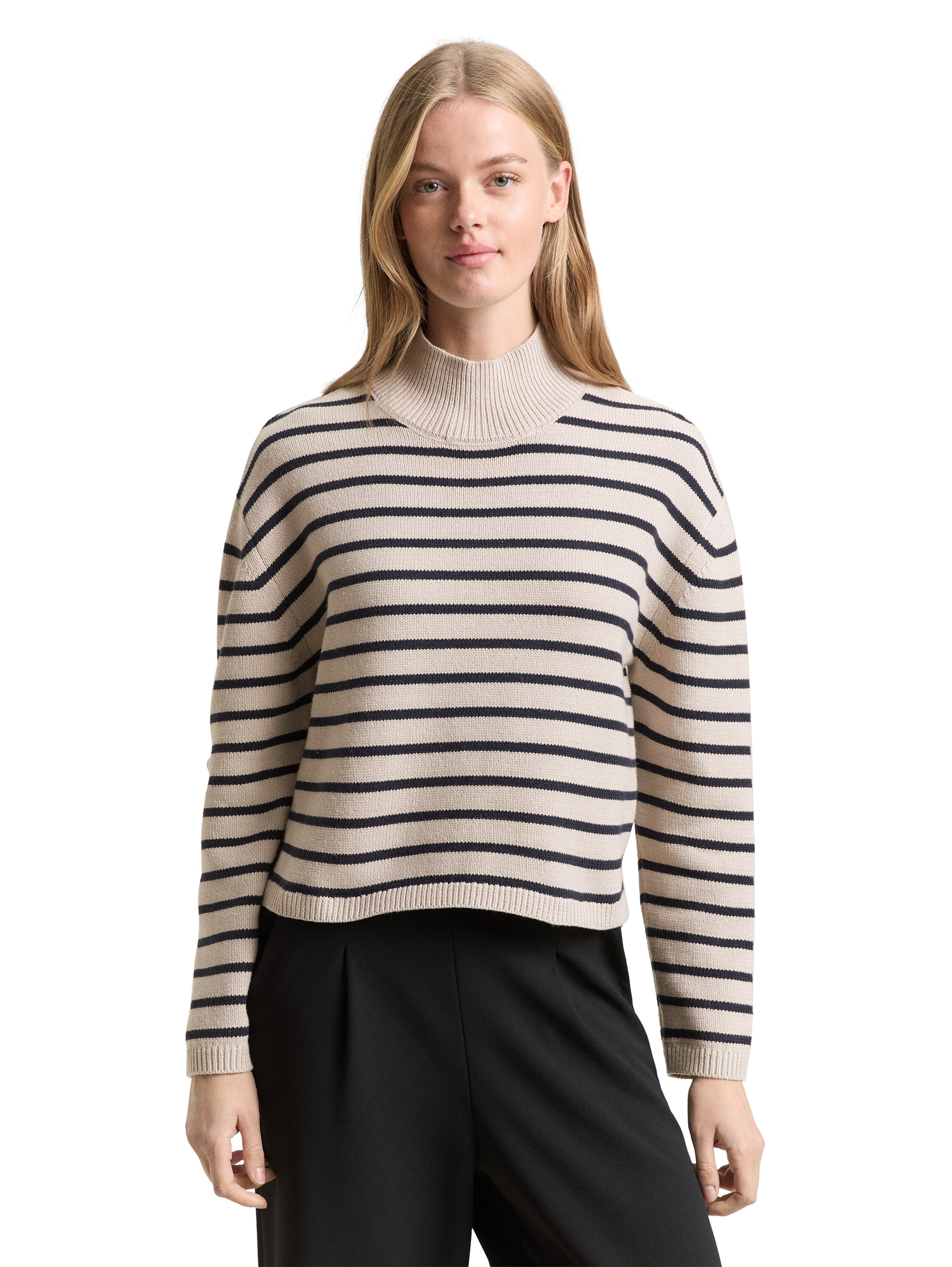 Image of TOM TAILOR Denim Strickpullover im Streifen-Design und mit Stehkragen