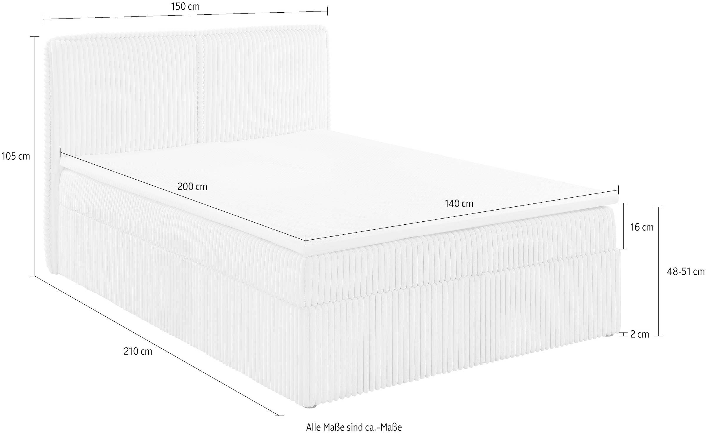 GOODproduct Polsterbett »TIFFANY, Boxbett mit Bettkasten, inkl. Taschenfederkernmatratze (H3)« mit Kaltschaumtopper, Breitcord-Bezug, 140x200 & 180x200 cm