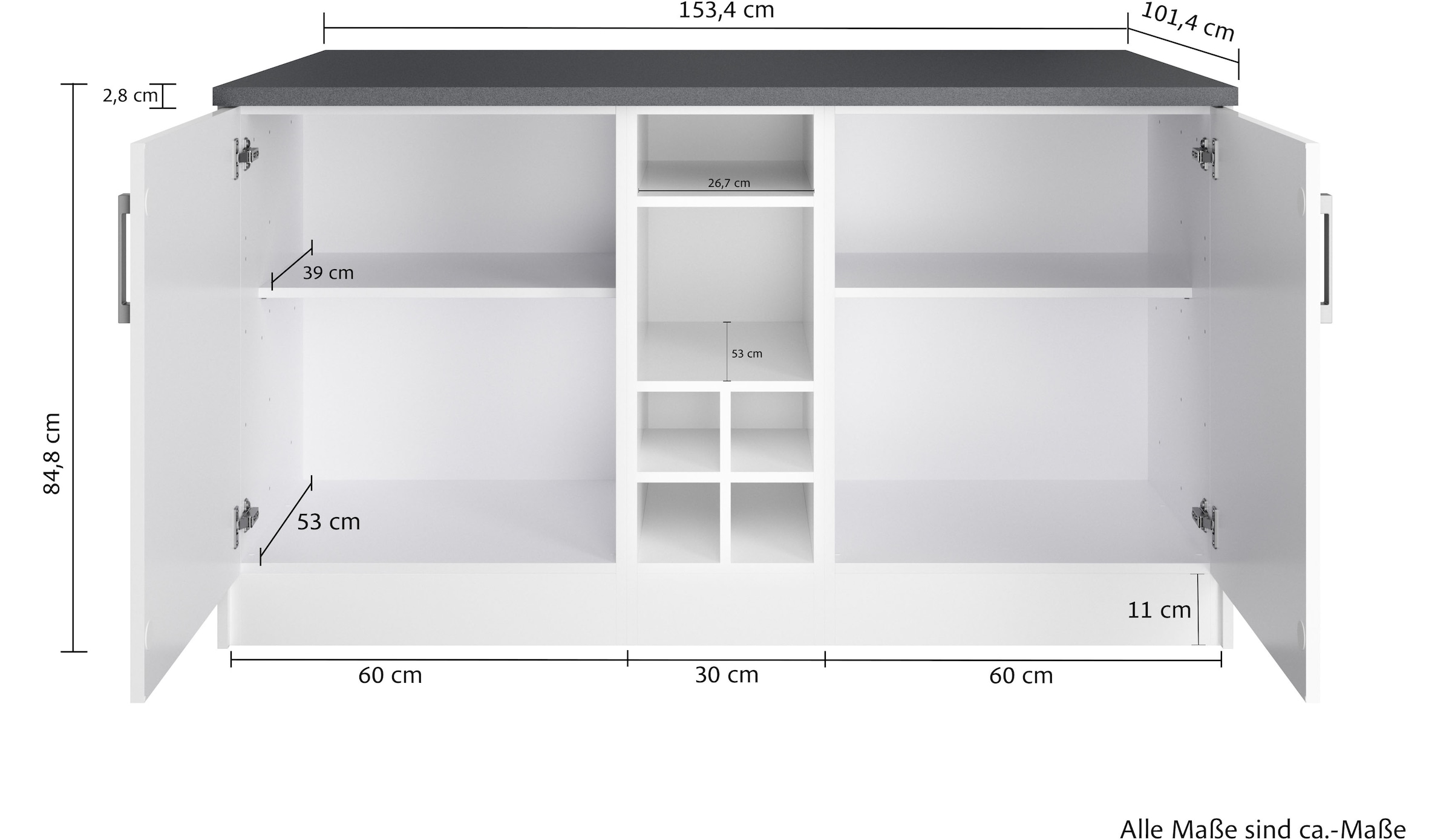 KOCHSTATION Kücheninsel »KS-Toronto« Breite 153 cm, MDF-Fronten, Flaschenregal