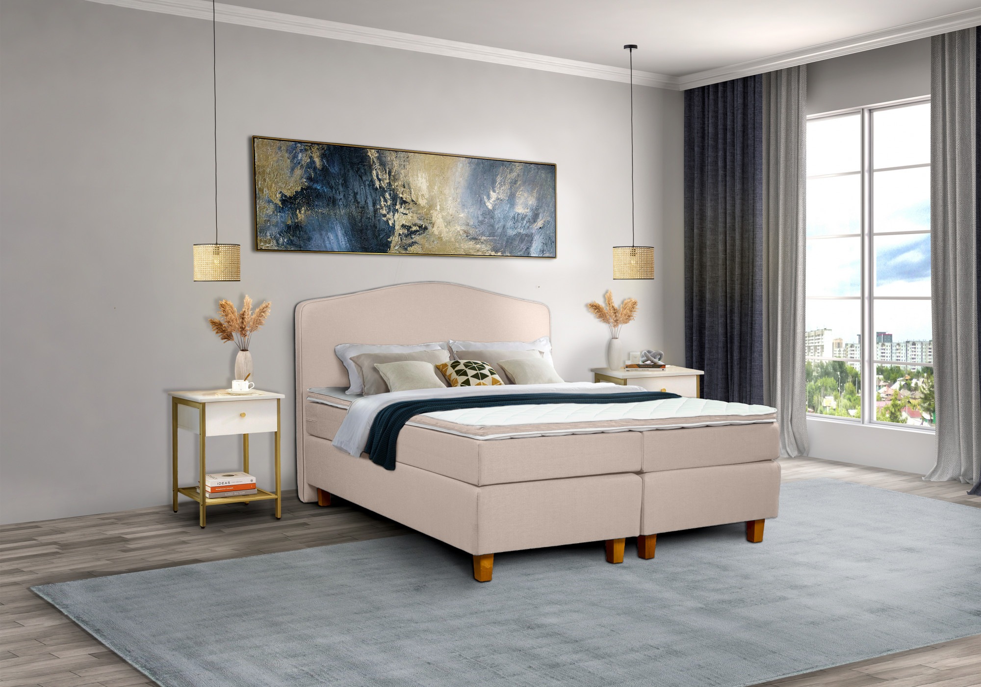 INOSIGN Boxspringbett »Jalma« Füsse aus massiver Birke ; Inkl. Topper