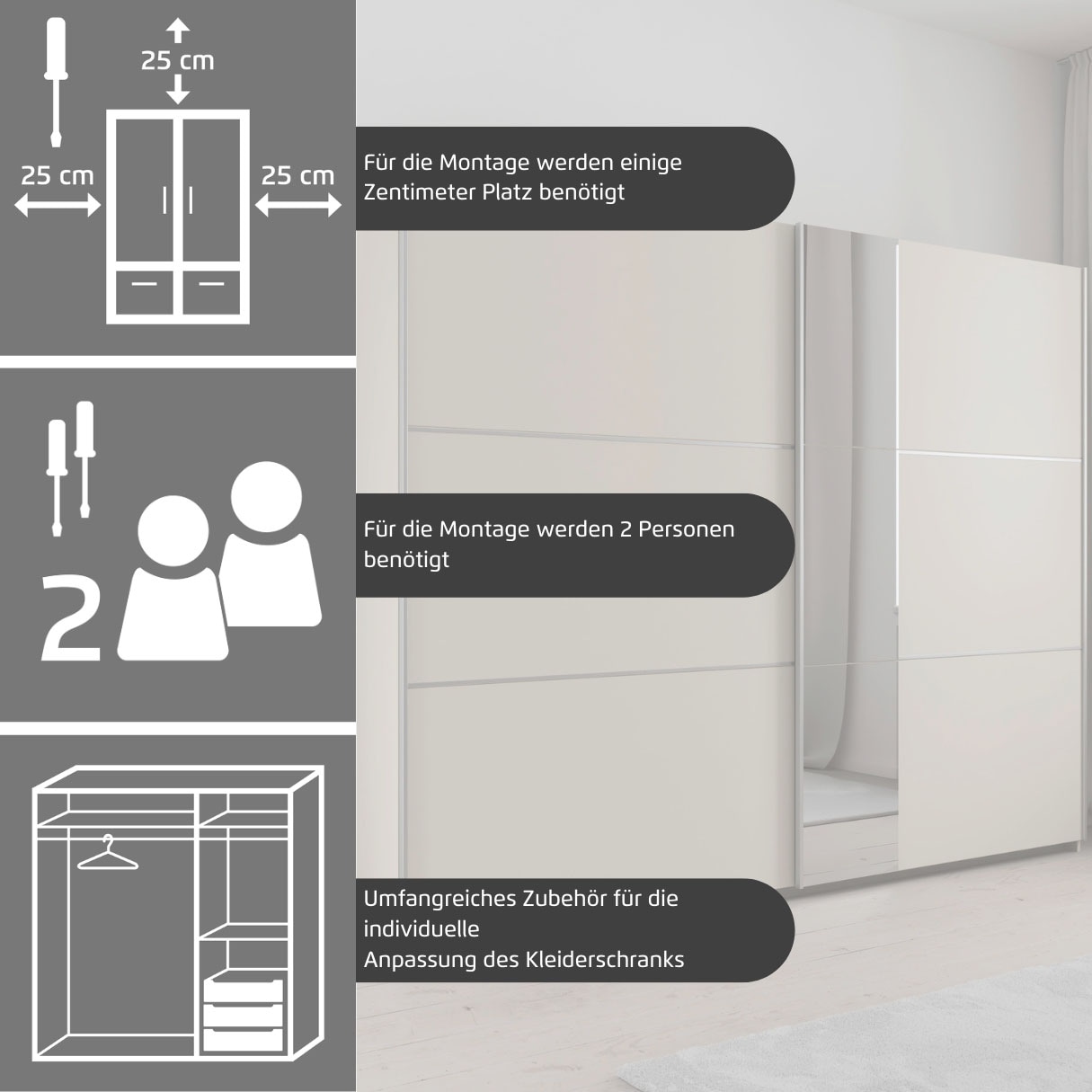 rauch Schwebetürenschrank »Kleiderschrank Schrank Garderobe TOPSELLER ASTANA OTTO´s CHOICE« 3 Ausstattungen BASIC/CLASSIC/PREMIUM (inkl. SOFT-CLOSE-FUNKTION),  mit 3 Spiegelelementen, Metallgriffleisten alufarbig MADE IN GERMANY