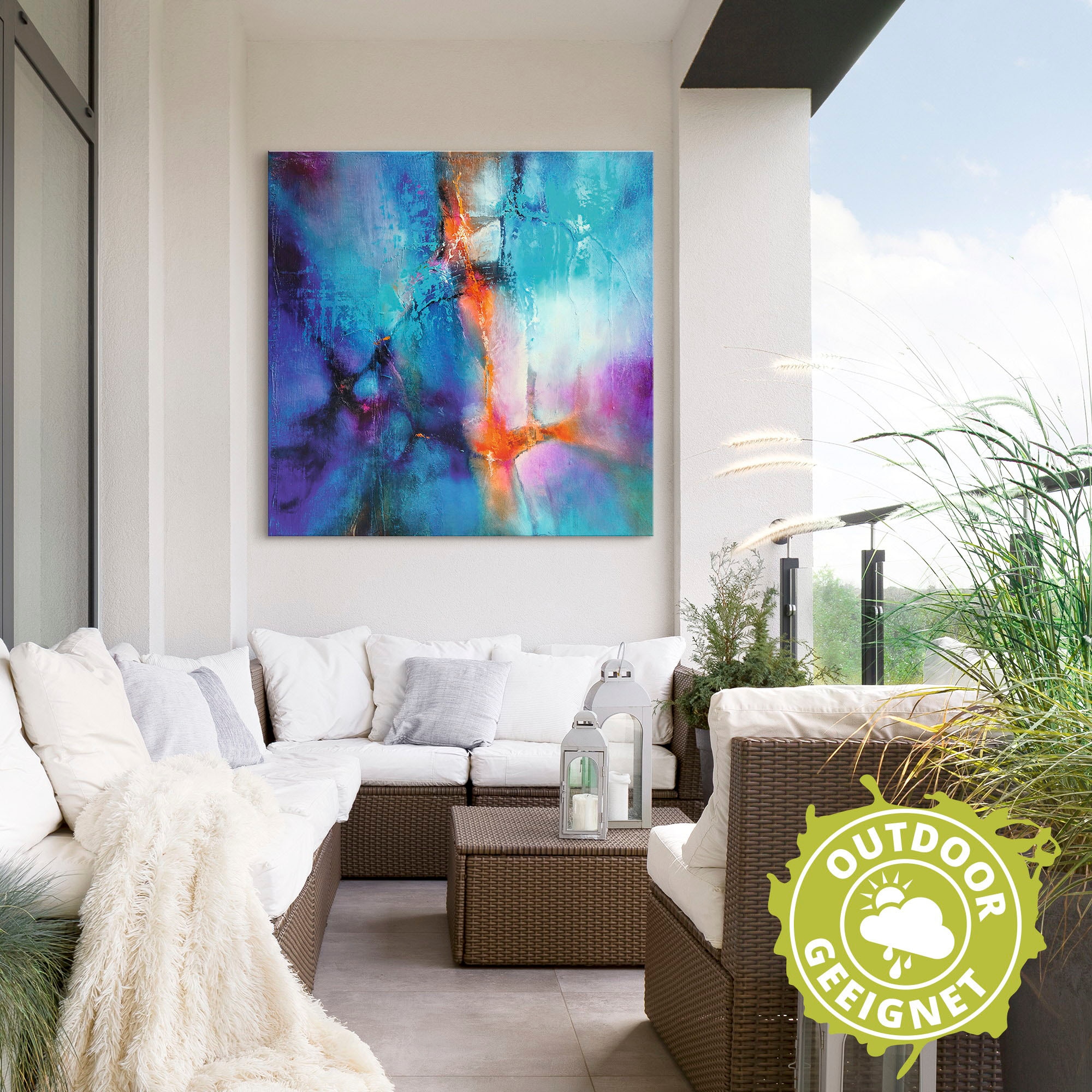 Artland Alu-Dibond-Druck »Türkis und Magenta I« Gegenstandslos 1 Stk. tlg. für Innen- und Aussenbereich geeignet, Outdoorbild