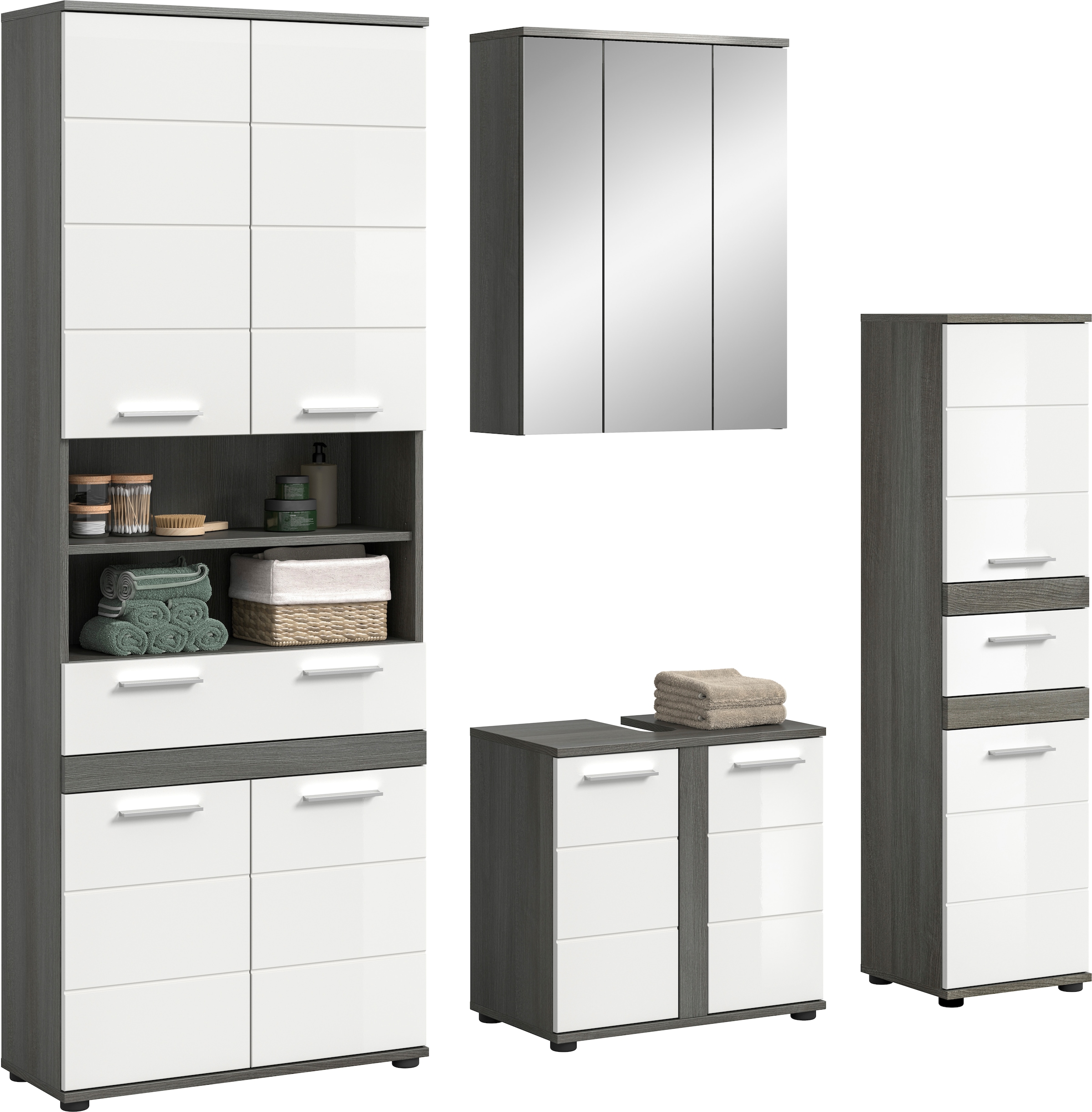 welltime Badmöbel-Set »LUCCA, 4-tlg. Badkombination, viel Stauraum, modernes Design« 4 Stk. tlg.