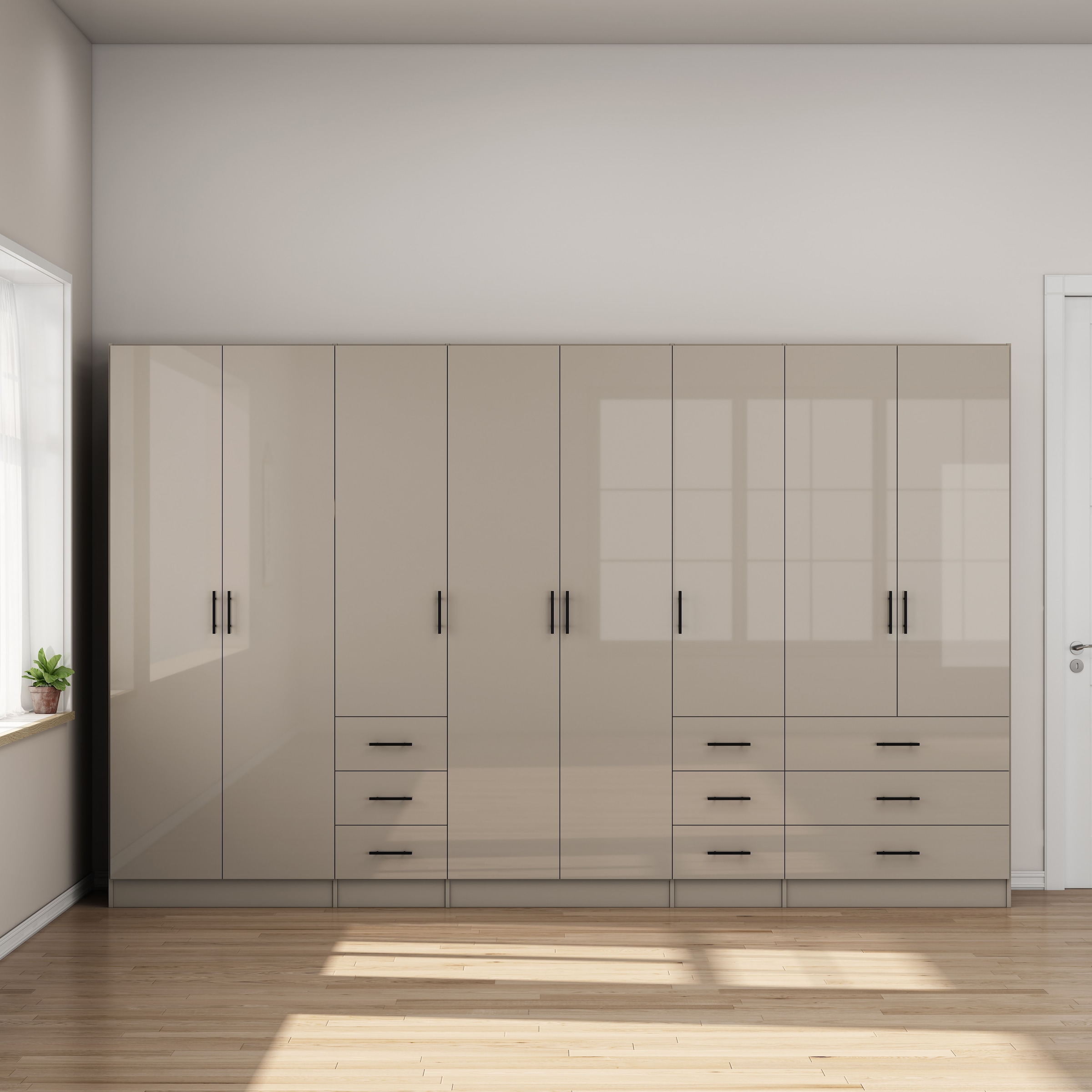 GOODproduct Kleiderschrank »Trento Schlafzimmerschrank Garderobe hochglanz« Schrank mit 8 Türen und 9 Schubladen, hochglänzende Fronten
