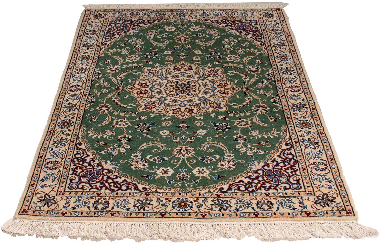 Image of morgenland Orientteppich »Perser - Nain - Royal - 152 x 100 cm - grün«, rechteckig, 10 mm Höhe, Wohnzimmer, Handgeknüpft, Einzelstück mit Zertifikat bei Ackermann Versand Schweiz