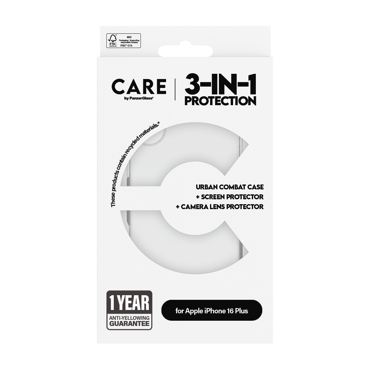 CARE by PanzerGlass Displayschutzglas »3-in-1 Protection, Glass, Case, Lenscover«, für Apple iPhone 16 Plus, Displayschutzfolie, Schutzfolie, Bildschirmschutz, kratz- & stossfest