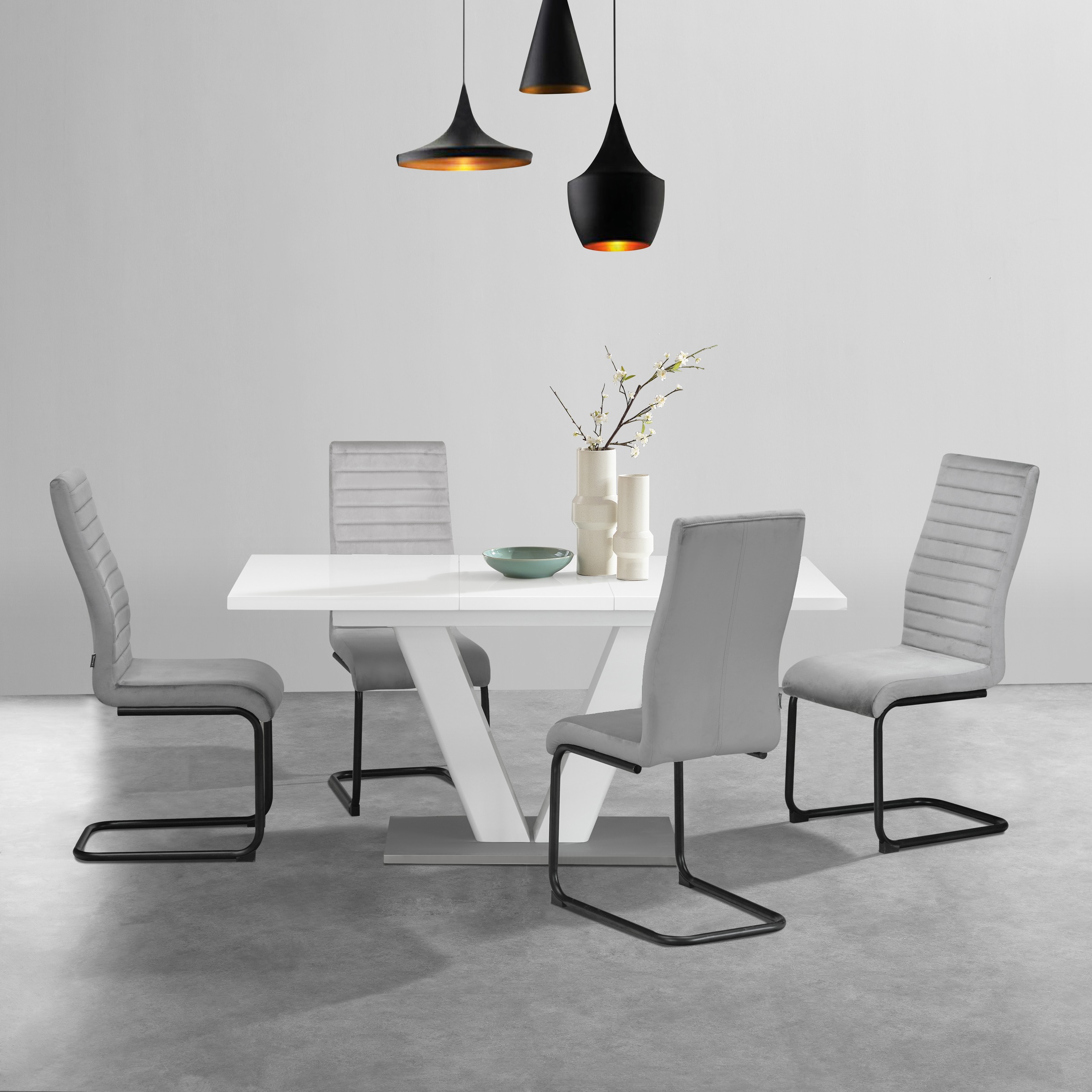 Image of GOODproduct Essgruppe "Elbach" Set, 5 Stk. tlg. ausziehbar 120-160 cm, Hochglanz, Tischgruppe Freischwinger
