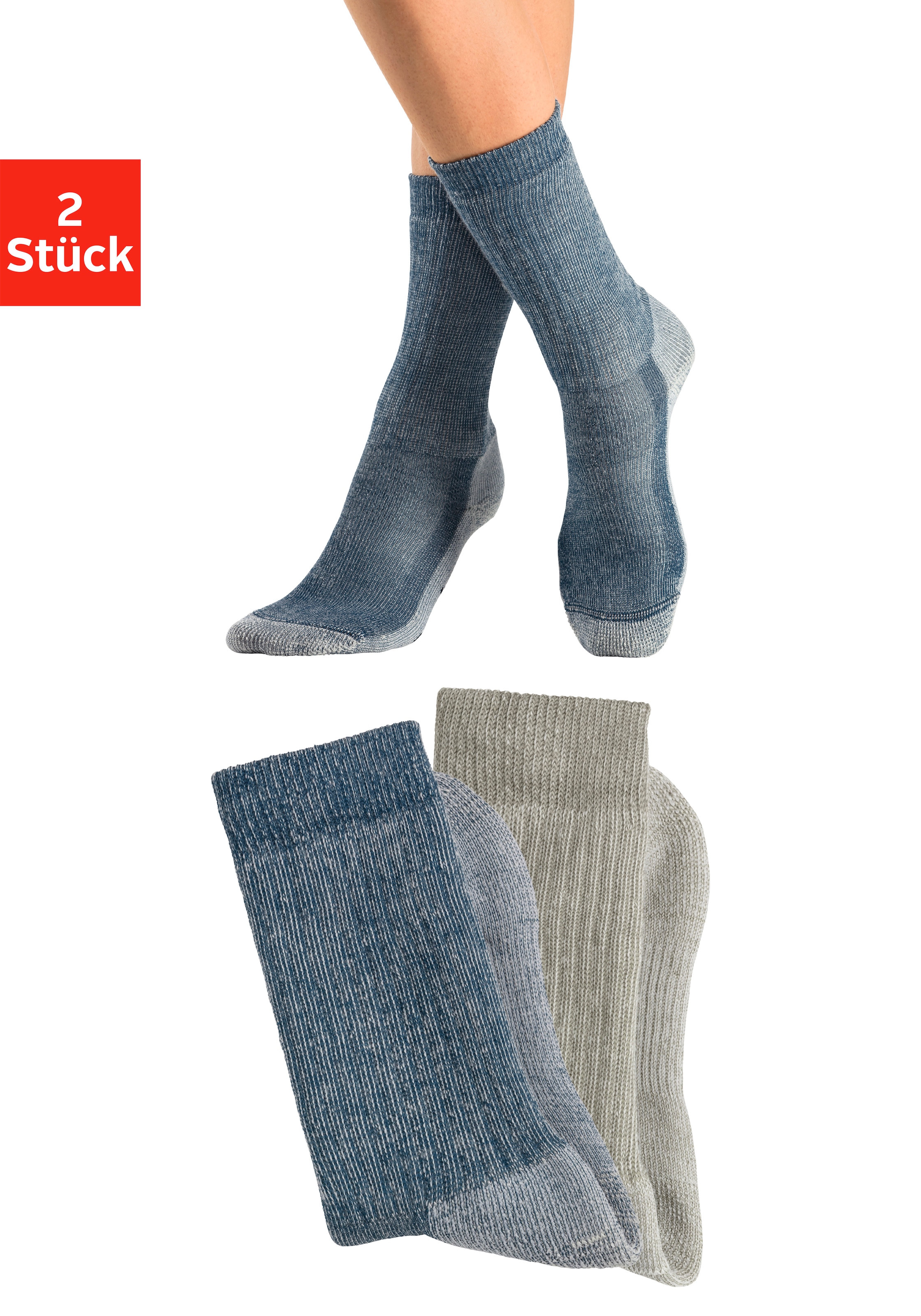 Bench. Wandersocken, (2 Paar), Wollsocken aus flauschigem Material mit 65% Wolle