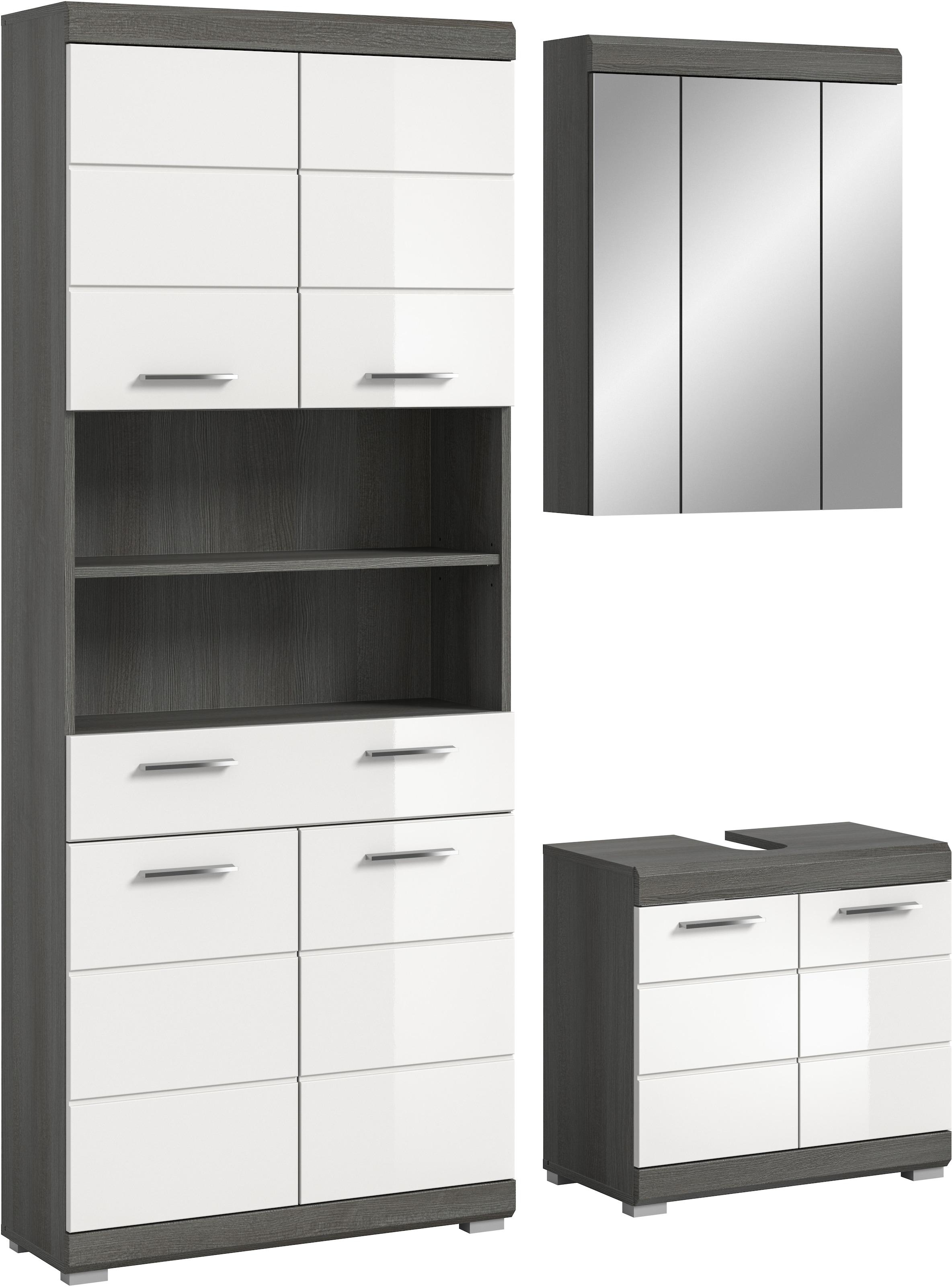 Image of welltime Badmöbel-Set "SIENA, TOPSELLER, Breite 149cm, 3-teiliges Set" Set, bestehend aus: Hochschrank, Waschbeckenunterschrank & Spiegelschrank, 3 Stk. tlg.