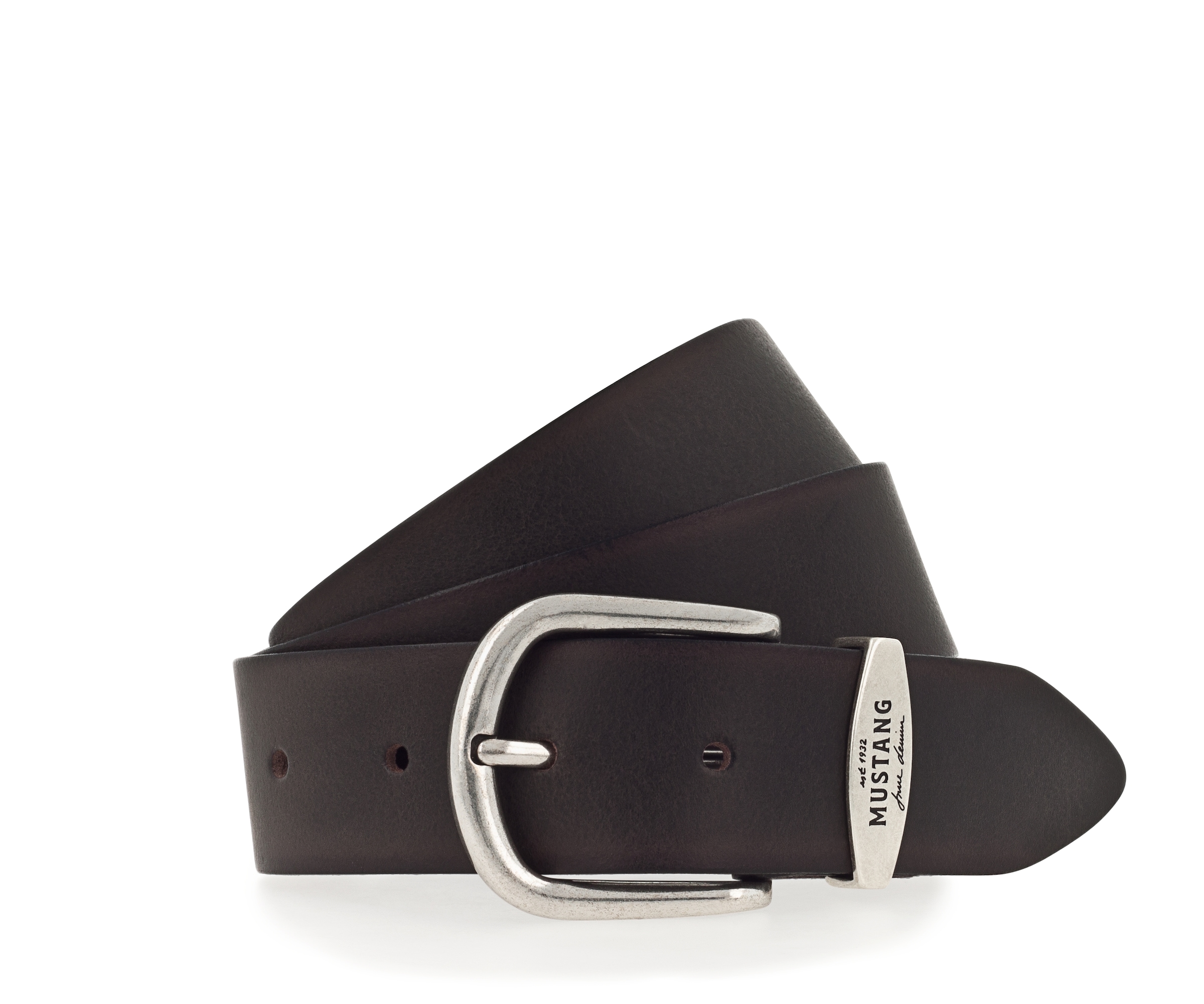 MUSTANG Ceinture en cuir Damen-Gürtel mit Logo-Schriftzug auf der Schlaufe