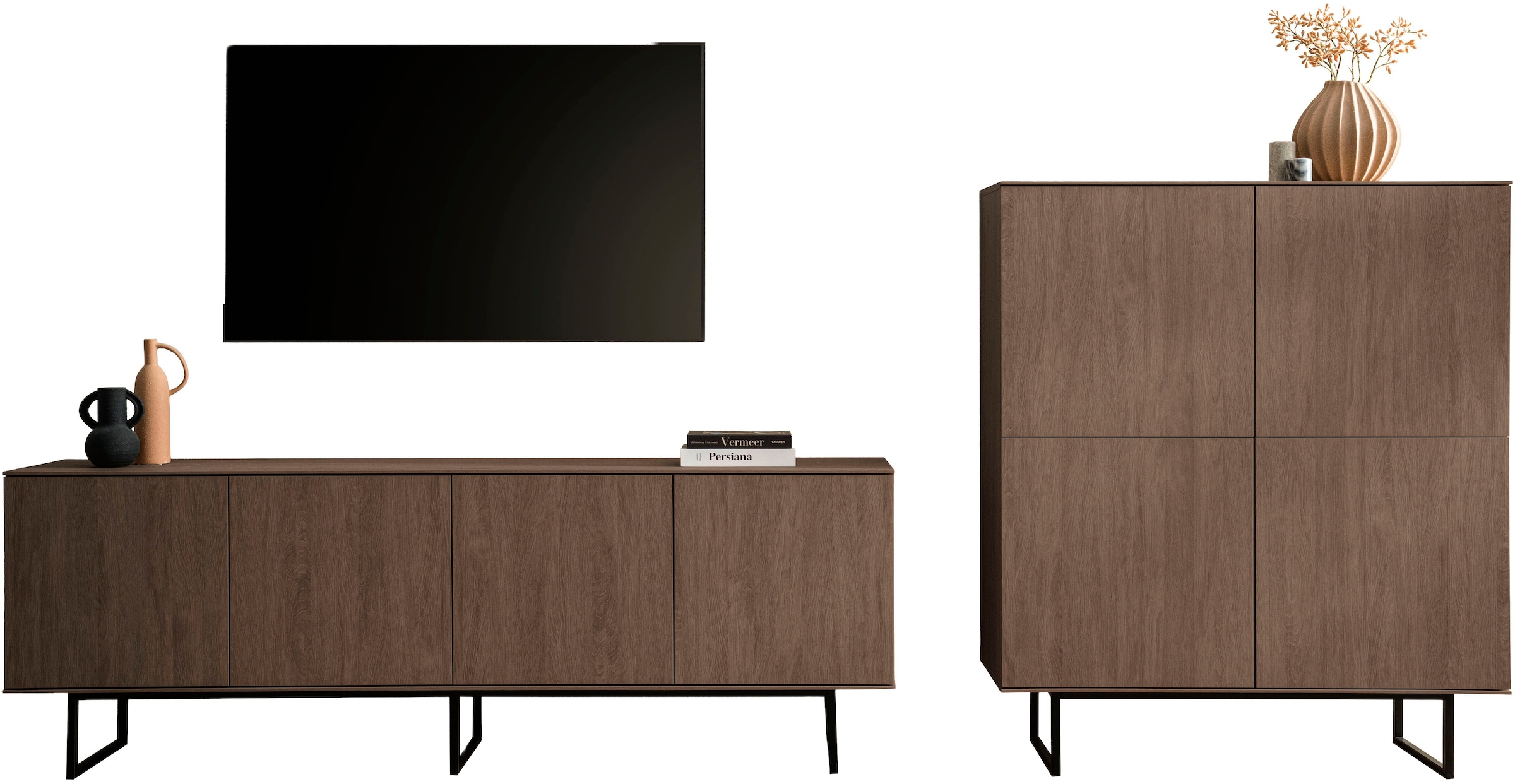 Home affaire Wohnzimmer-Set »Lund, moderne Anbauwand, Wohnzimmer-Set in Stone Oak oder Nussbaum« 2 Stk. tlg.