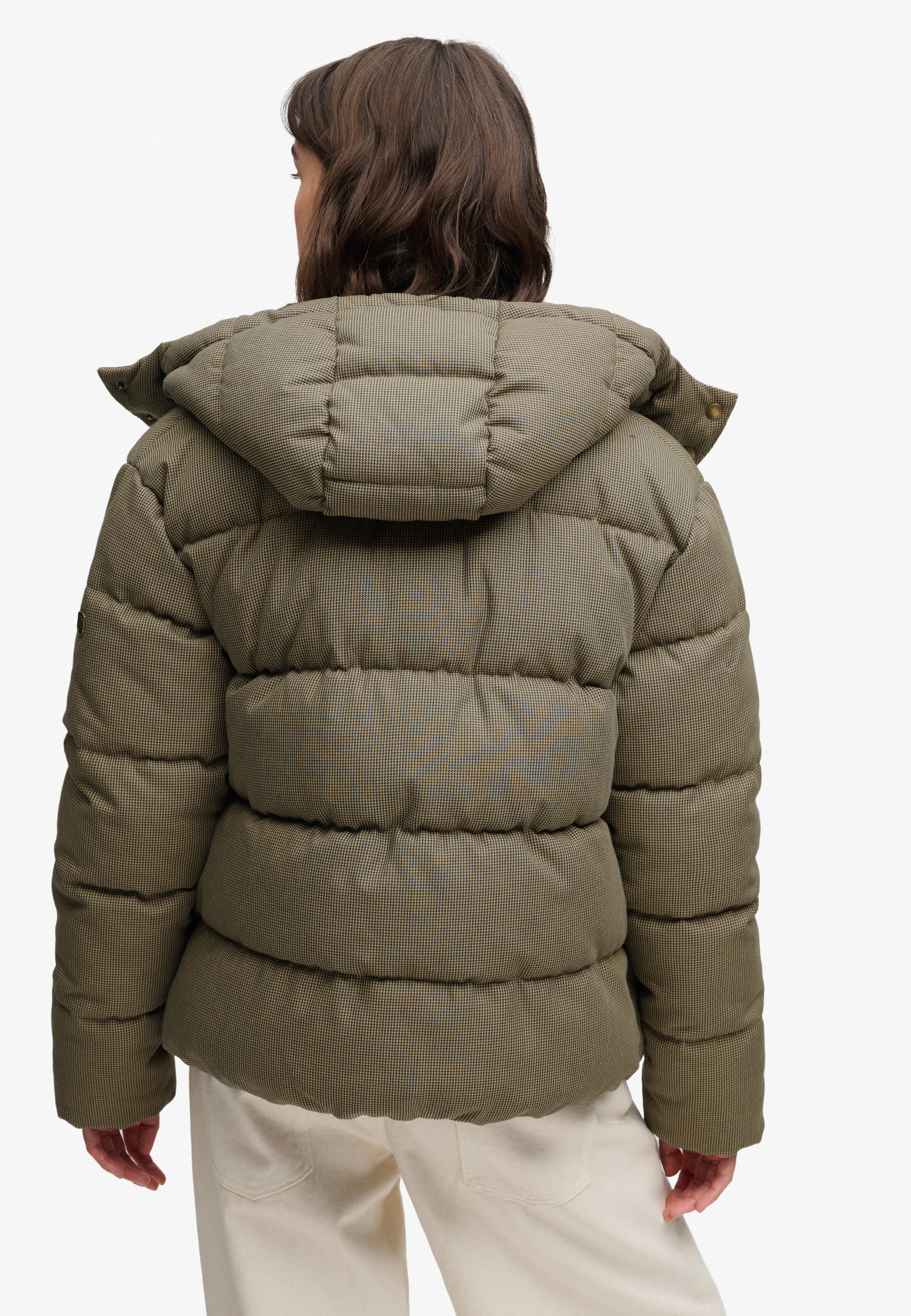 Superdry Steppjacke »PREMIUM HOOD CHECK PUFFER JKT« mit Kapuze Materialmix, relaxed fit, aussen aus Webstoff mit Hahnentritt-Muster