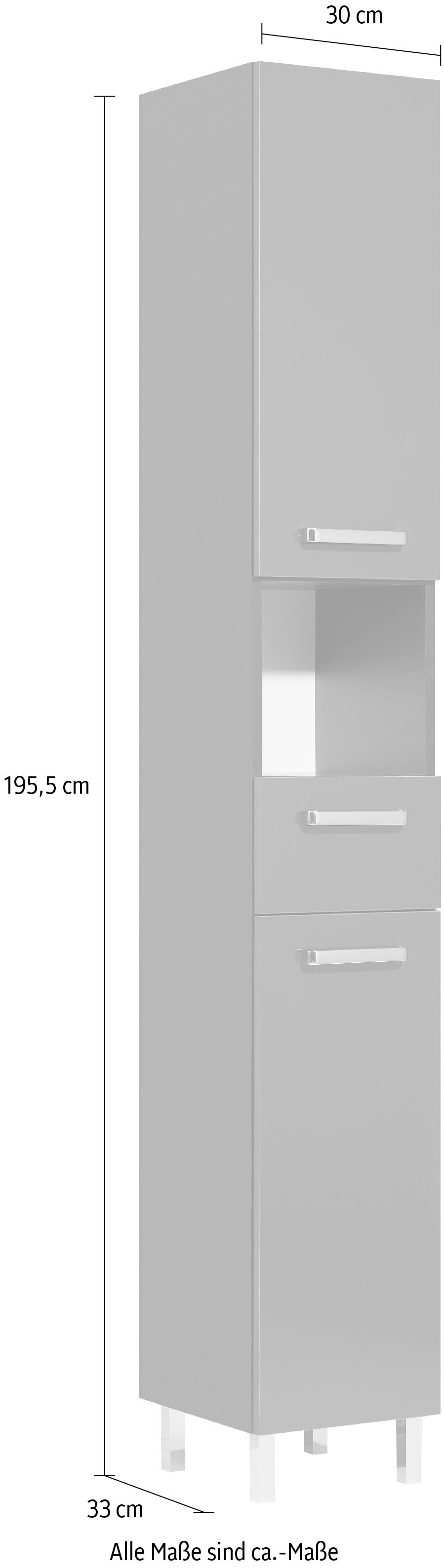 Saphir Armoire haute »Quickset Badschrank 30 cm breit, 2 Türen, 1 Nische, 1 Schublade« armoire haute de salle de bain avec amortisseur de porte, poignées chrome brillant