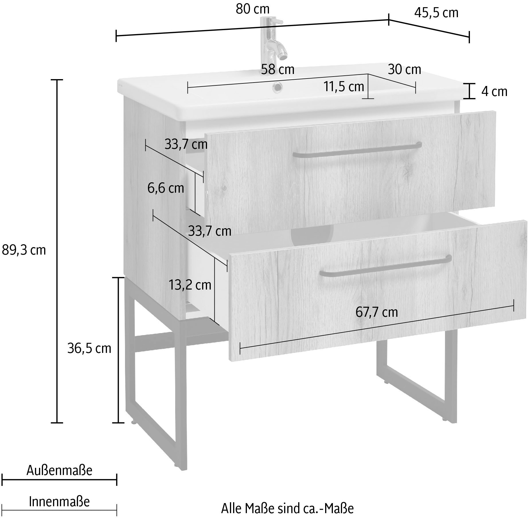 OPTIFIT Waschtisch Breite mit Keramikbecken kaufen »Yukon«, jetzt 80 cm