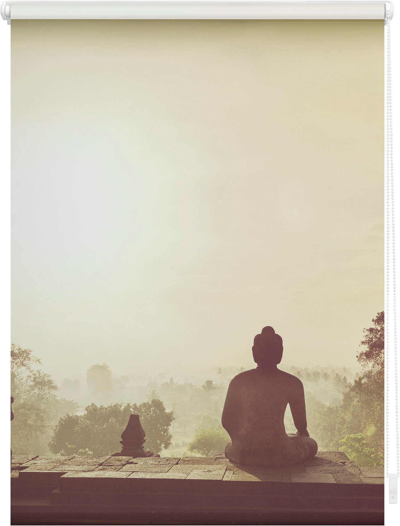 Image of LICHTBLICK ORIGINAL Seitenzugrollo "Rollo Klemmfix, ohne Bohren, blickdicht, Tempel Borobudur - Orange" blickdicht Blendschutz Sichtschutz freihängend