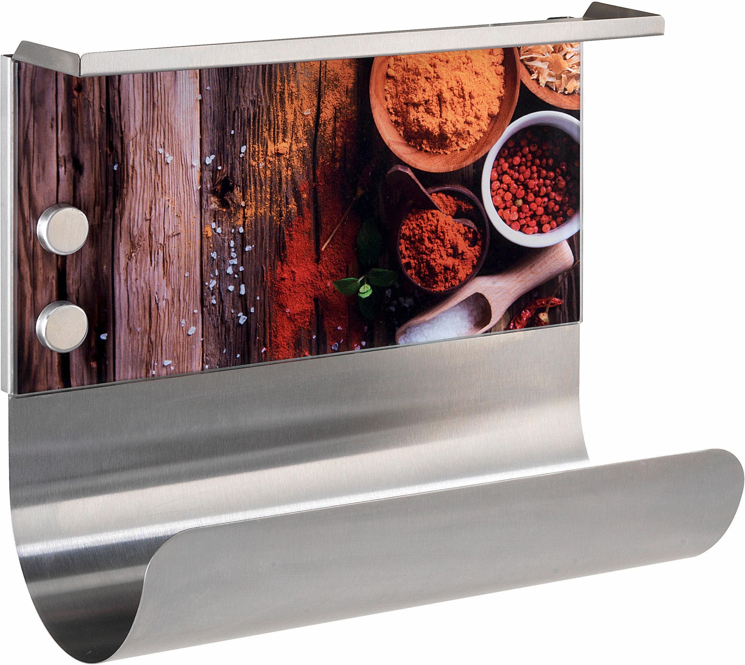 Wandrollenhalter "Gewürze", Mattierter Edelstahl Glas