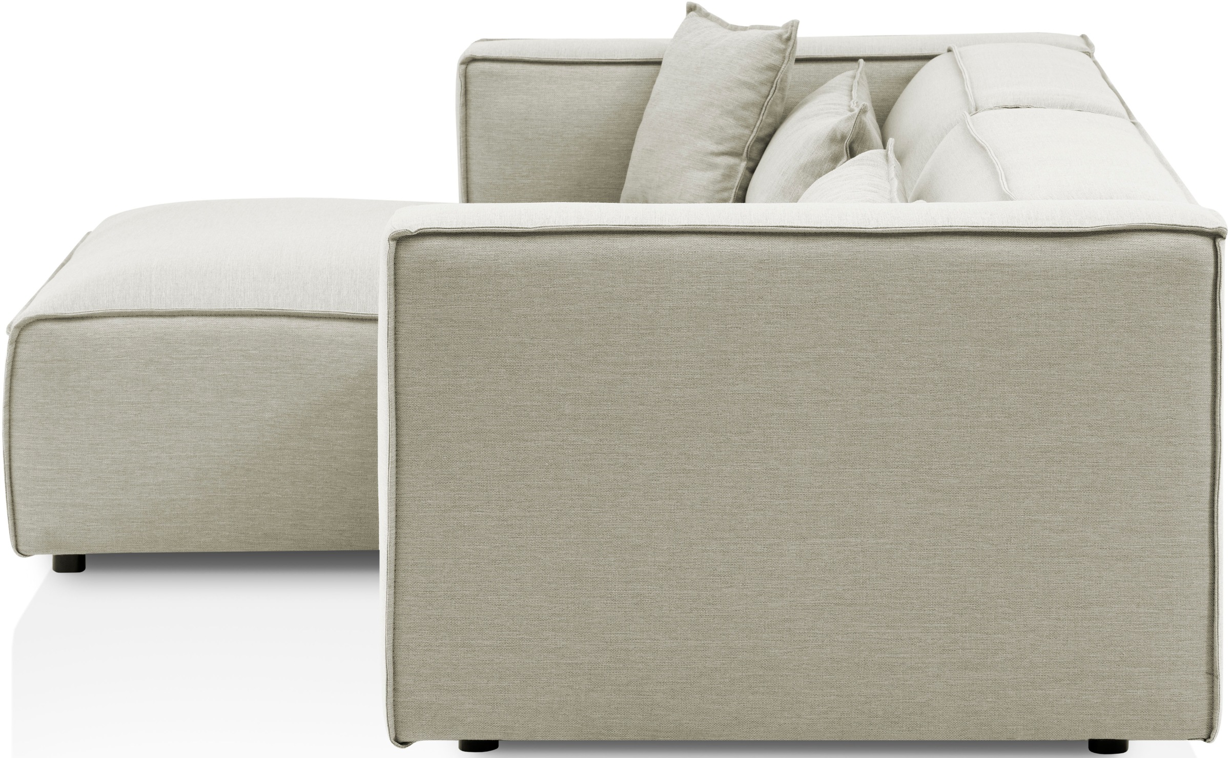 LeGer Home by Lena Gercke Ecksofa »PIARA mit Kedernaht in Cord oder Leinenoptik, moderne Couch in L-Form«, wahlweise Ottomane rechts/links, schwarze Füsse, bequemer Sitzkomfort