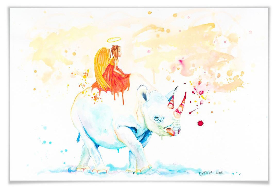 Poster »White Rhino Schutzengel«, Schriftzug, (1 St.), Poster ohne Bilderrahmen