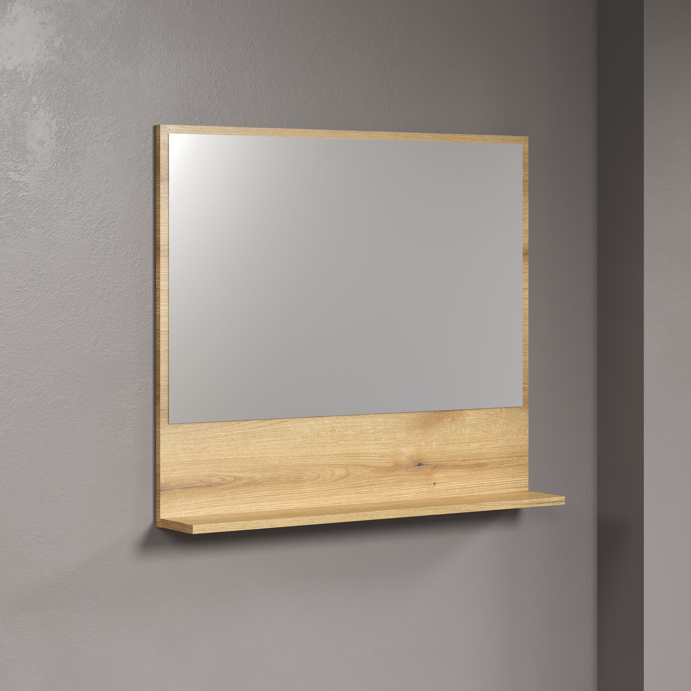 welltime Badspiegel »Amrum«, (1 St.), Eleganter Badezimmerspiegel mit Ablage - Masse (B/T/H) 60-80/14/74 cm