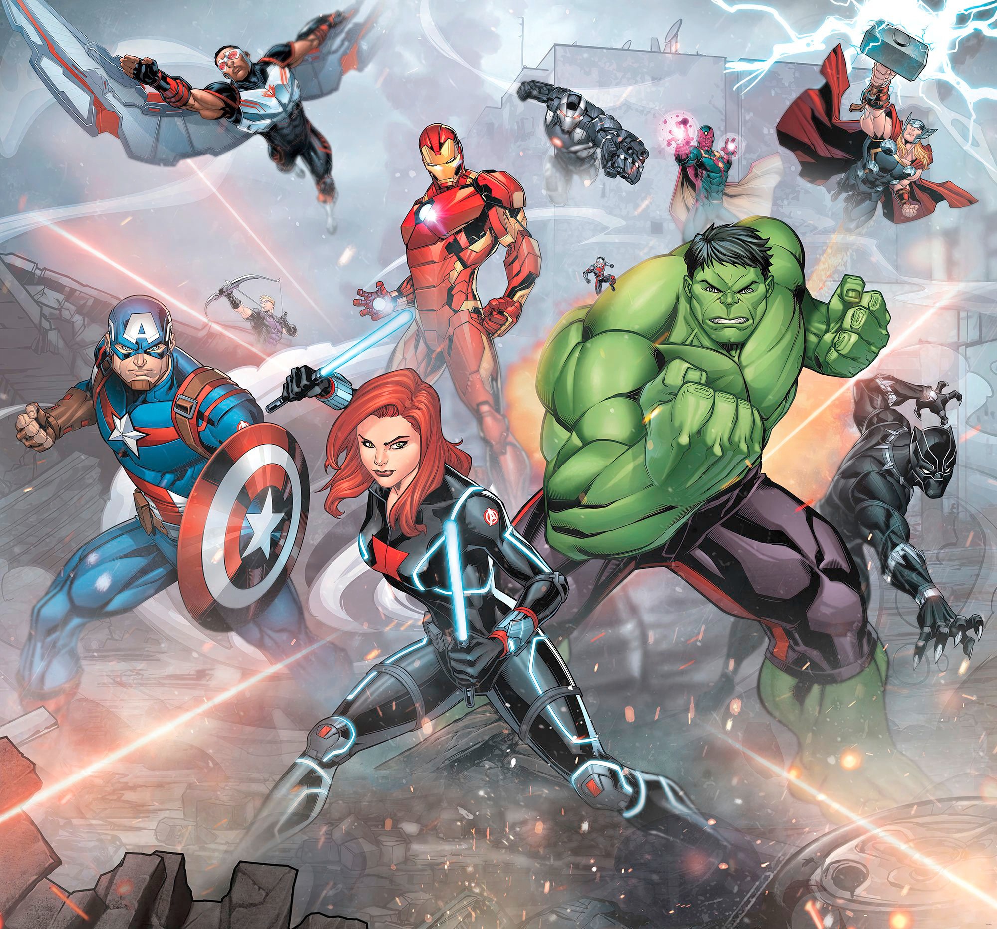 Image of Komar Fototapete »Avengers Street Revenge«, bedruckt-Comic-Retro-mehrfarbig, BxH: 300x280 cm bei Ackermann Versand Schweiz