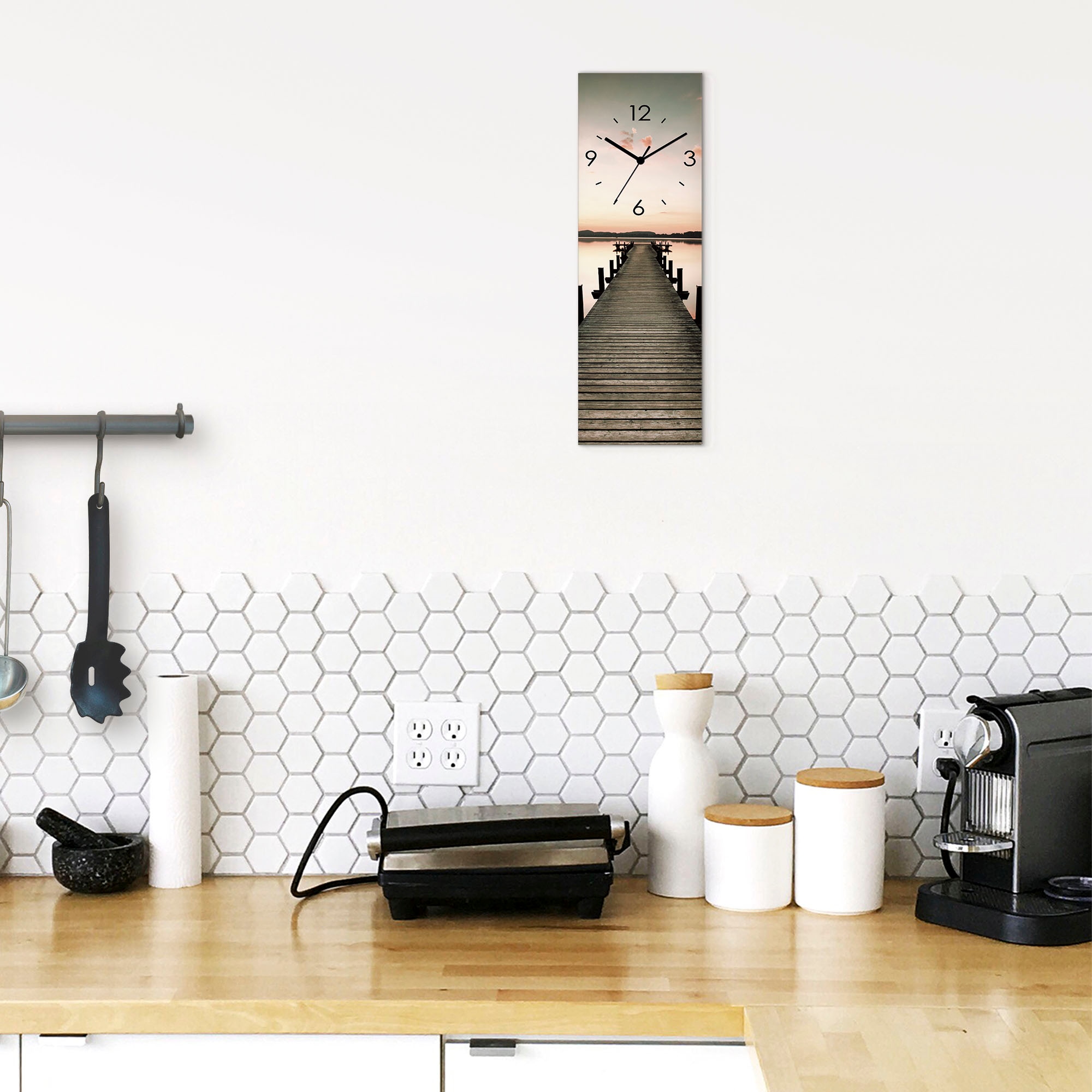 Artland Wanduhr »Langer Pier im Sonnenaufgang« wahlweise mit Quarz- oder Funkuhrwerk, lautlos ohne Tickgeräusche