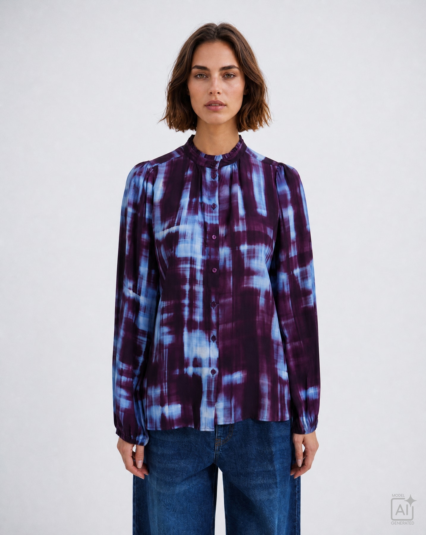 Smith & Soul Blouse à manches longues Avec col montant court, imprimé intégral