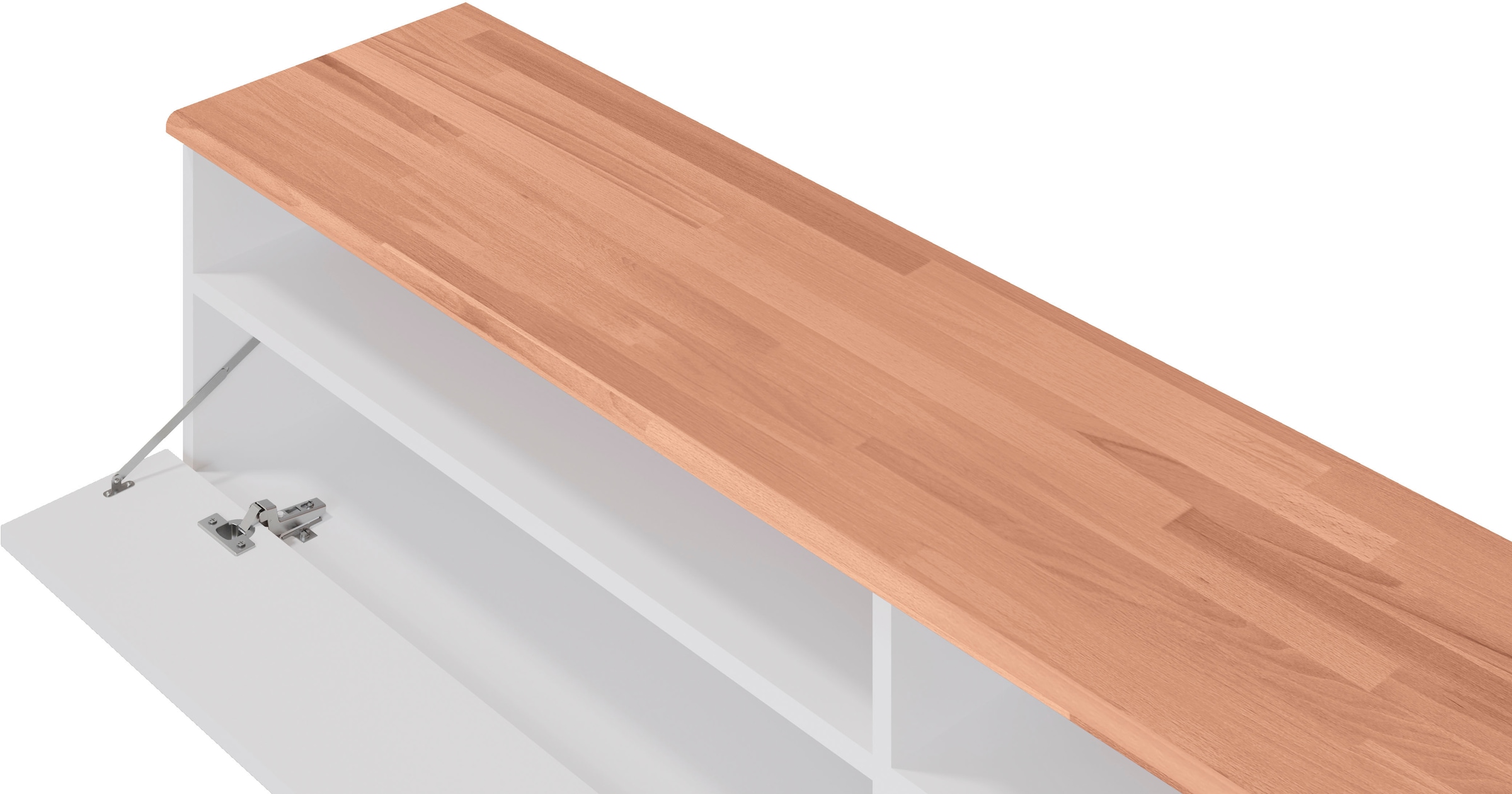 Home affaire Lowboard »Ribe,140cm breit,38cm hoch mit 2 Klappen«, Oberplatte Kernbuche massiv,schwarze Metall Griffe