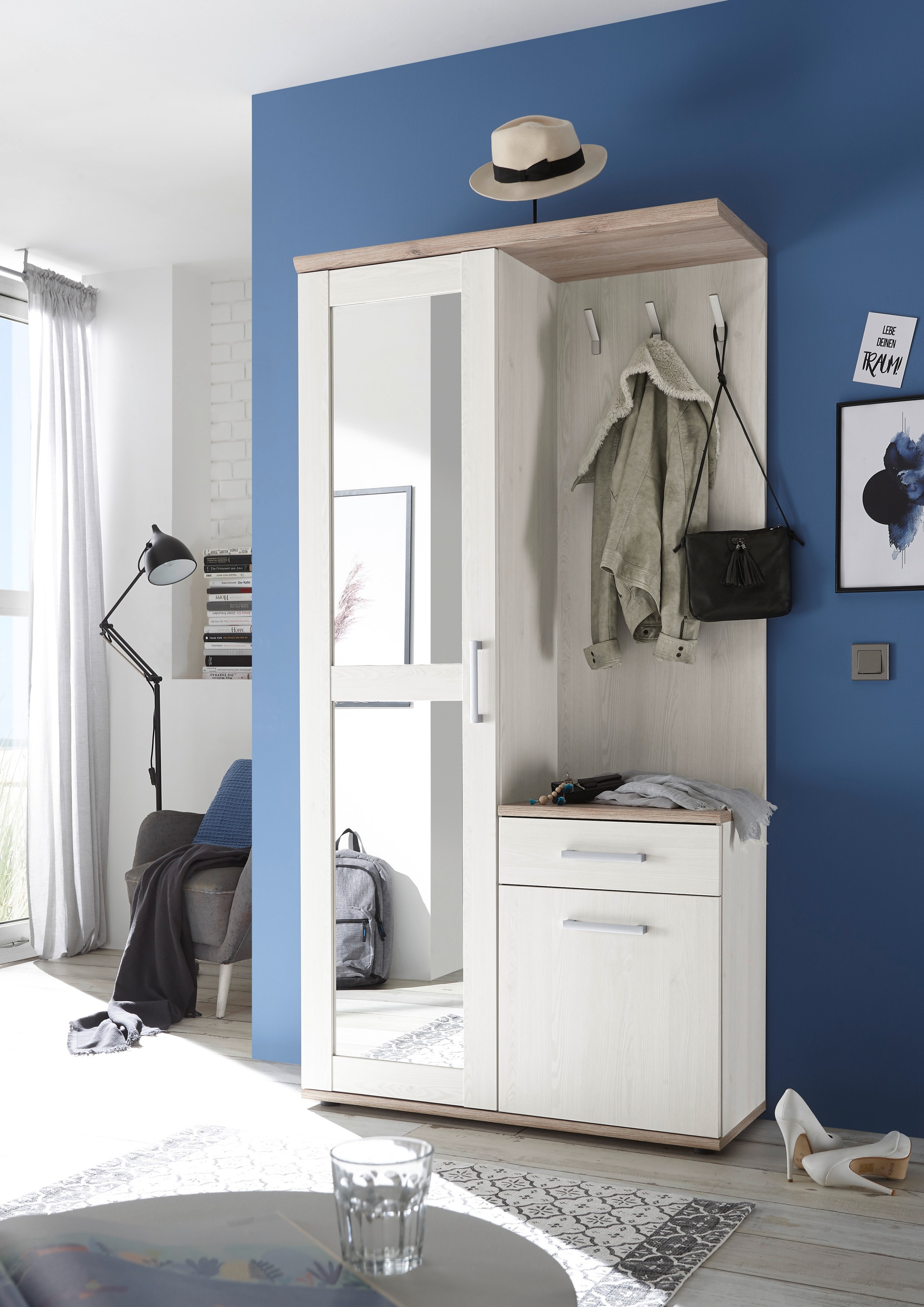Image of HBZ Kompaktgarderobe "Romance im Landhausstil, BxHxT 50x71x38 cm" 1 Stk. tlg. Kommode mit 1 Tür, 1 Schubkasten mit 4 Einlegeböden, 1 Einlegeboden