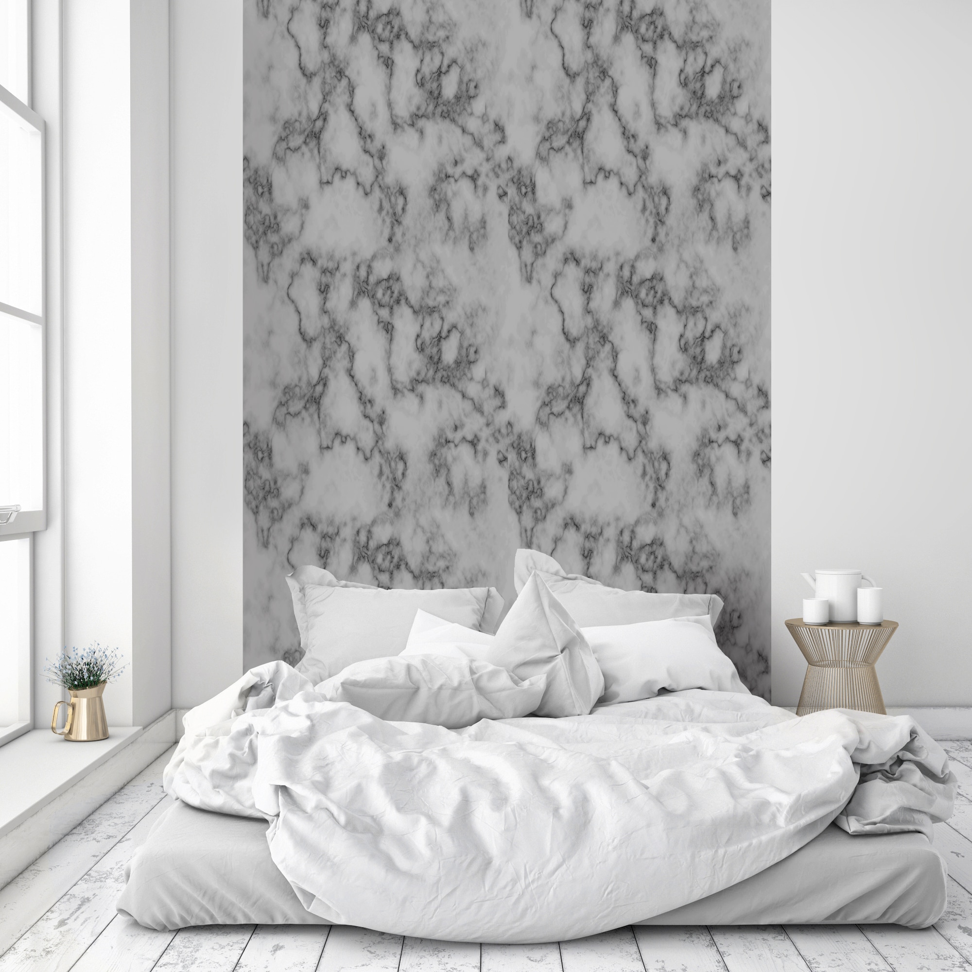 queence Vinyltapete »Marmor-Grau«, bedruckt-clean-unifarben-minimalistisch-Abriebeffekte-Steinoptik, 90x250cm, selbstklebend, kinderleichte Anbringung, Sticker