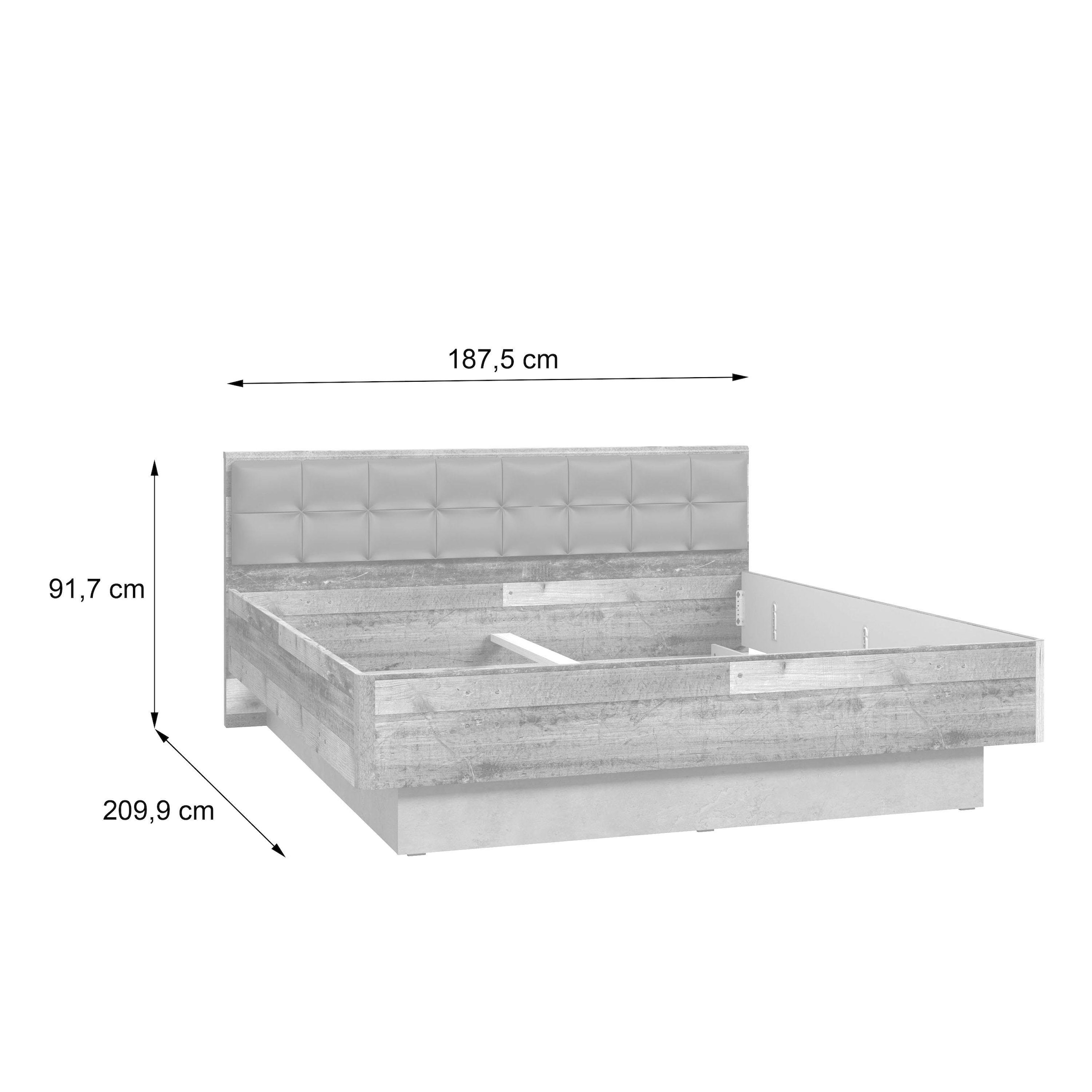 FORTE Futonbett »Clif, Bettanlage, Old – Wood Vintage, Betonoptik Dunkelgrau« Liegefläche 180x200cm,  mit gepolstertem Kopfteil aus Kunstleder, bis 220KG belastbar