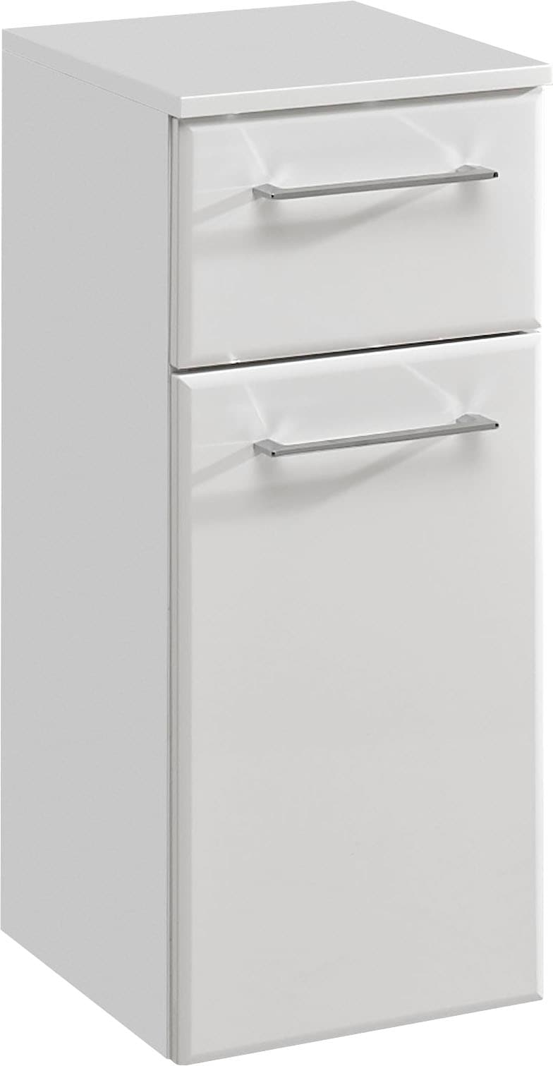 Image of Saphir Unterschrank "Quickset 376 Badschrank, 1 Tür, 1 Schublade, Weiss Hochglanz" Badezimmermöbel 30 cm breit, inkl. Türdämpfer, Griffe Chrom Glanz