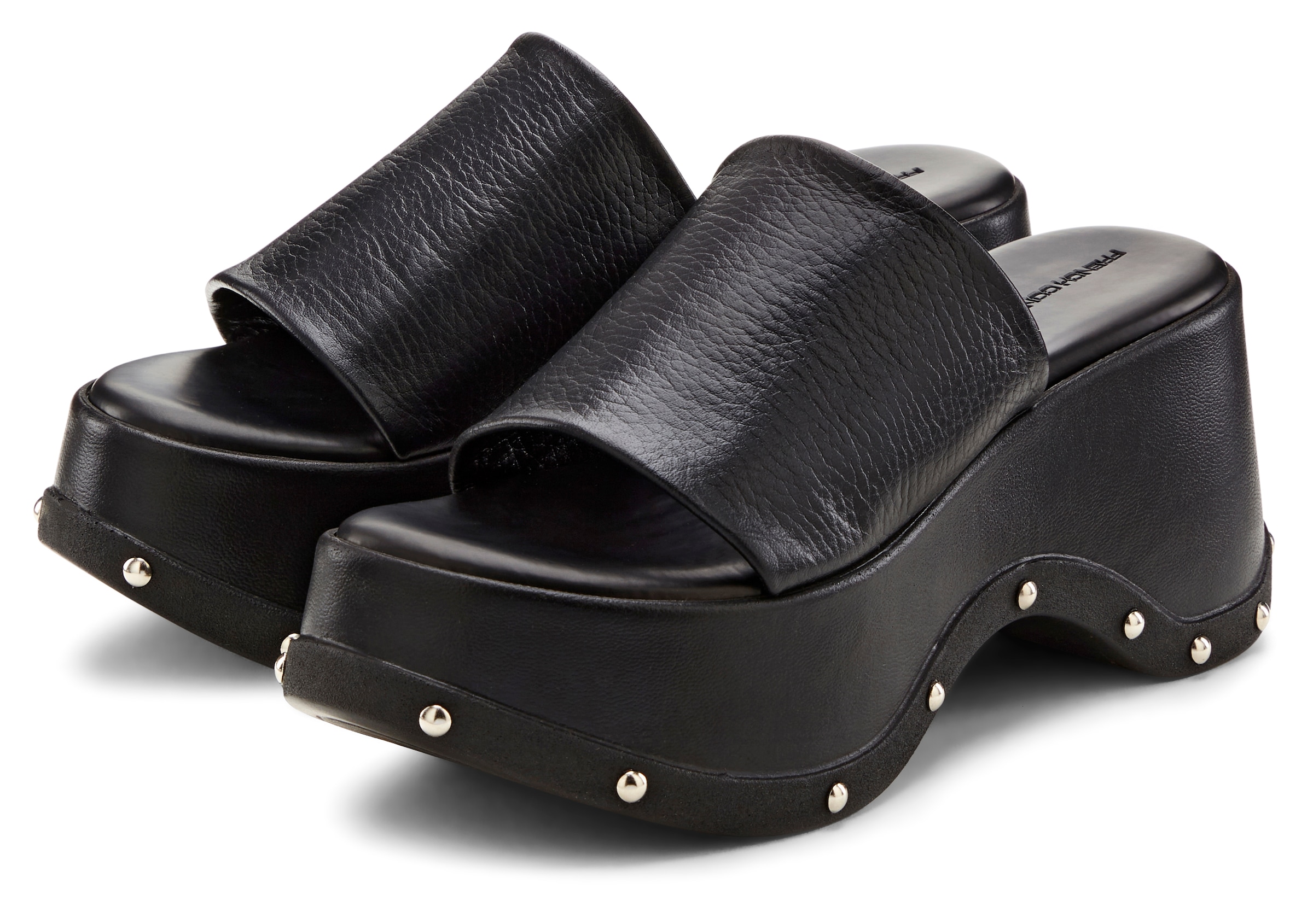 Image of French Connection Pantolette "Mule, Sandale, offener Schuh, Lederpantolette, Sommerschuhe" aus Leder mit modischer Plateausohle und Nieten