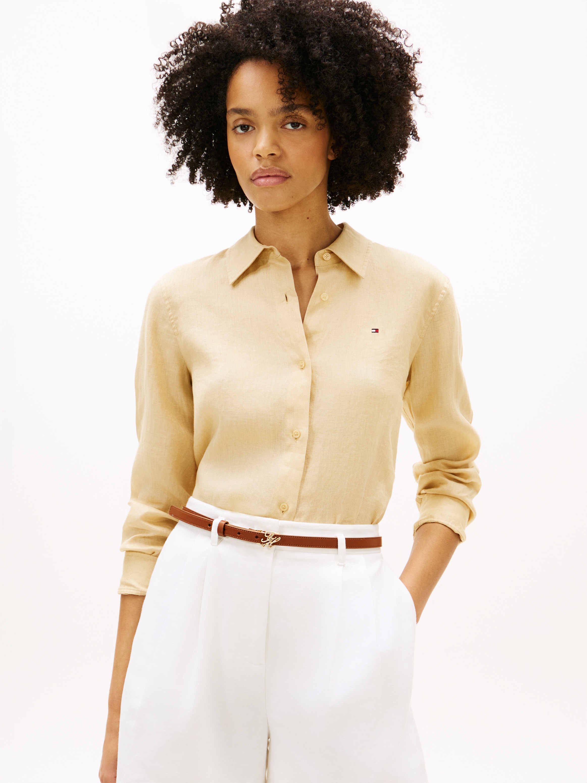 Tommy Hilfiger Blouse chemise »ESS LINEN RELAXED SHIRT« avec broderie logo, lin premium rafraîchissant