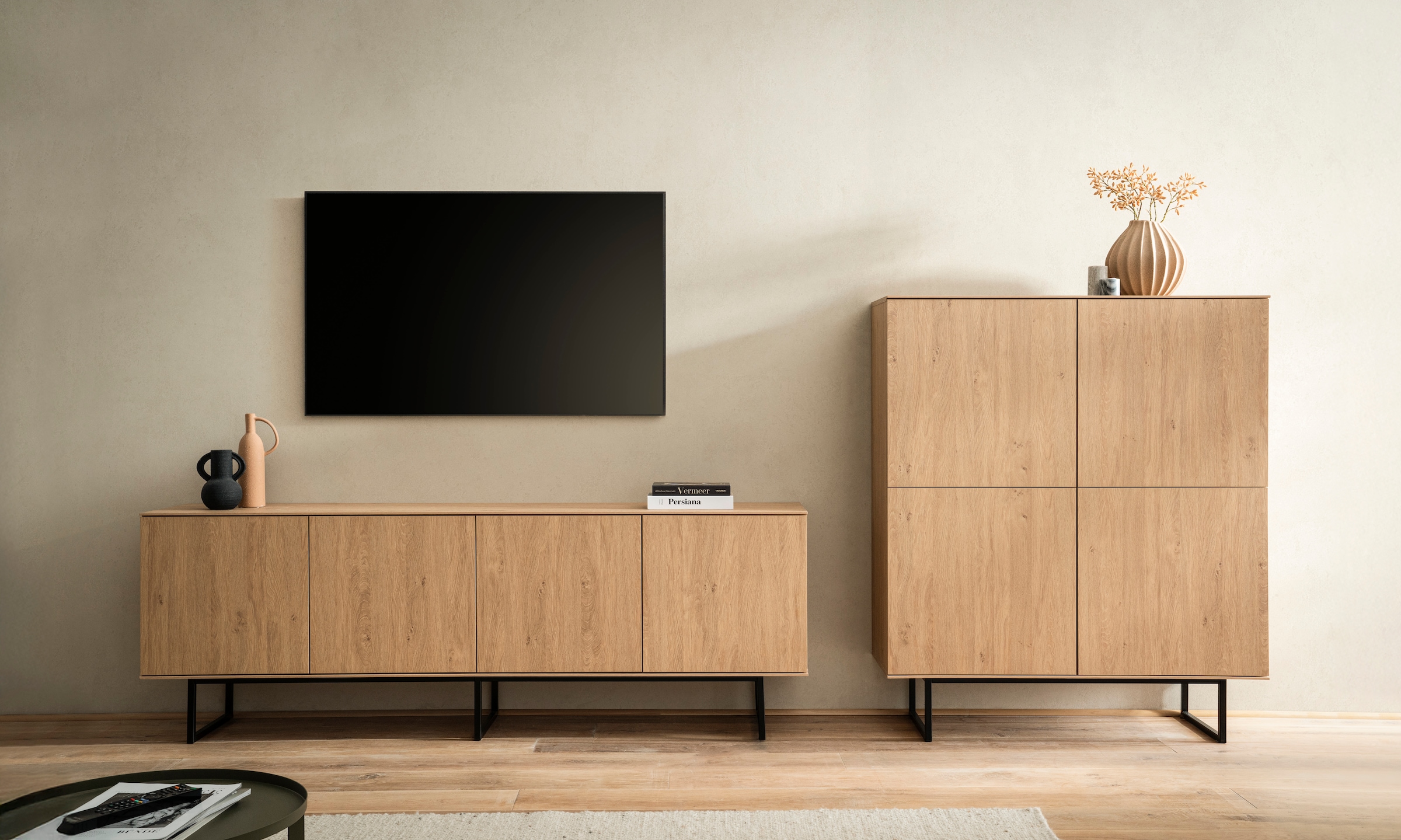 Image of Home affaire Wohnwand "Lund, moderne Anbauwand, Wohnzimmer-Set in Stone Oak" 2 Stk. tlg.