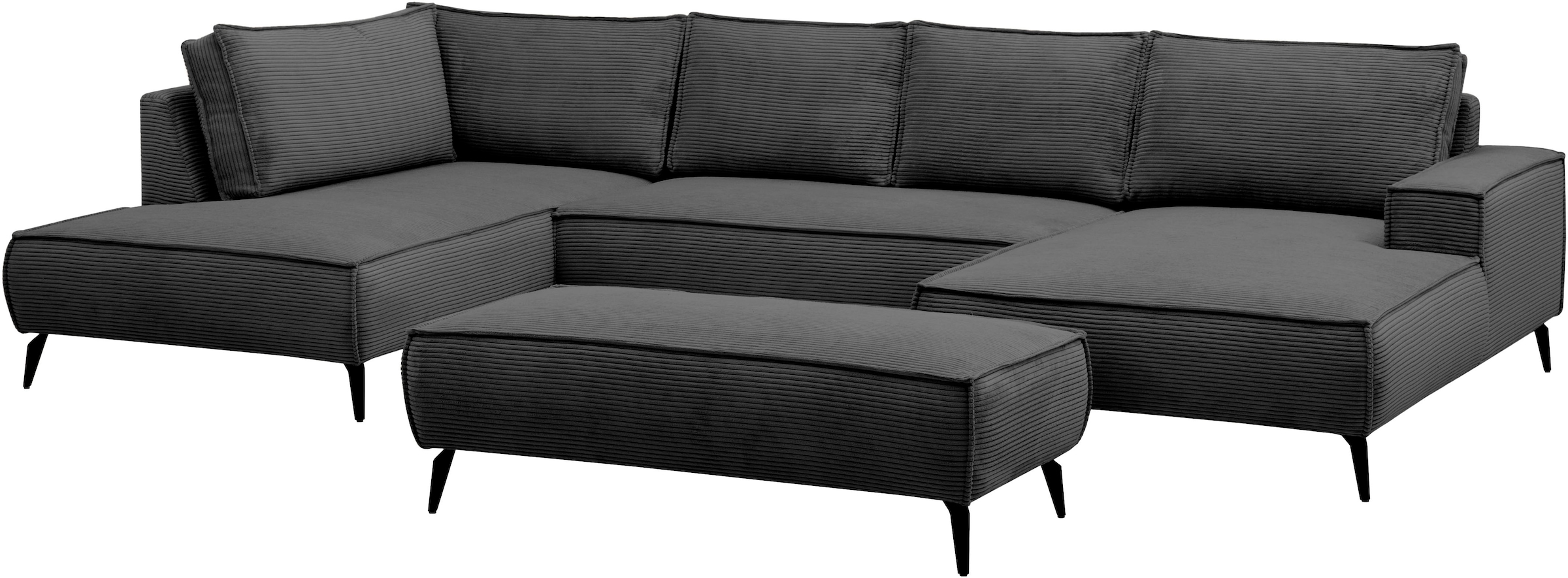 Home affaire Wohnlandschaft »mit Hocker, TVINNU, moderne U-Form in Cord oder Leinenoptik« Recamiere rechts/links, stellbar zum Schlafsofa (Krokodilverbinder)