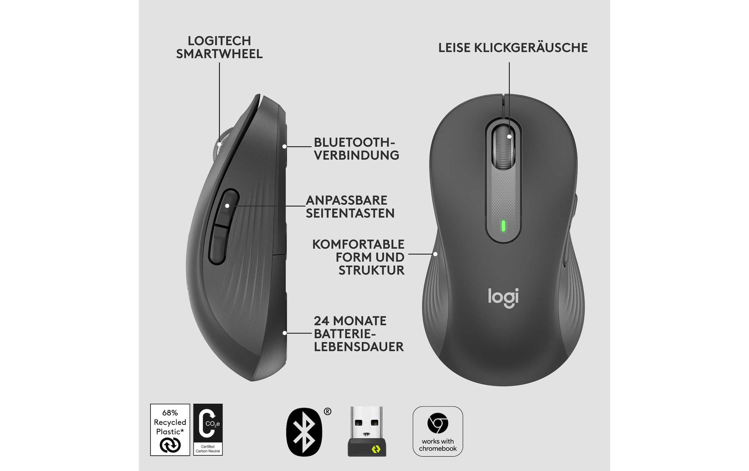Logitech Maus »Signature M650 L left Graphite«, kabellos