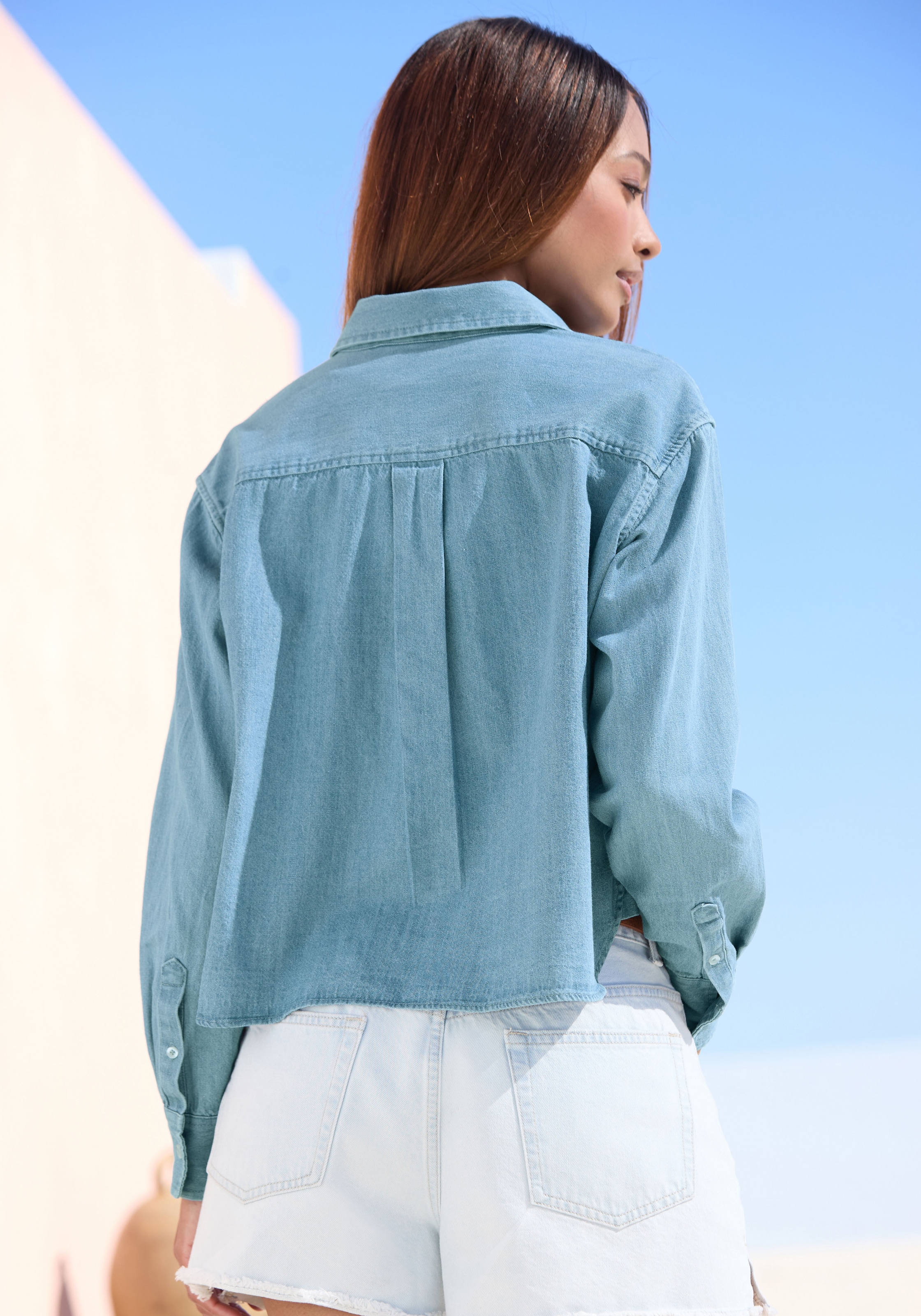 Buffalo Blouse en jean mit Brusttasche, Hemdbluse, Denim, casual