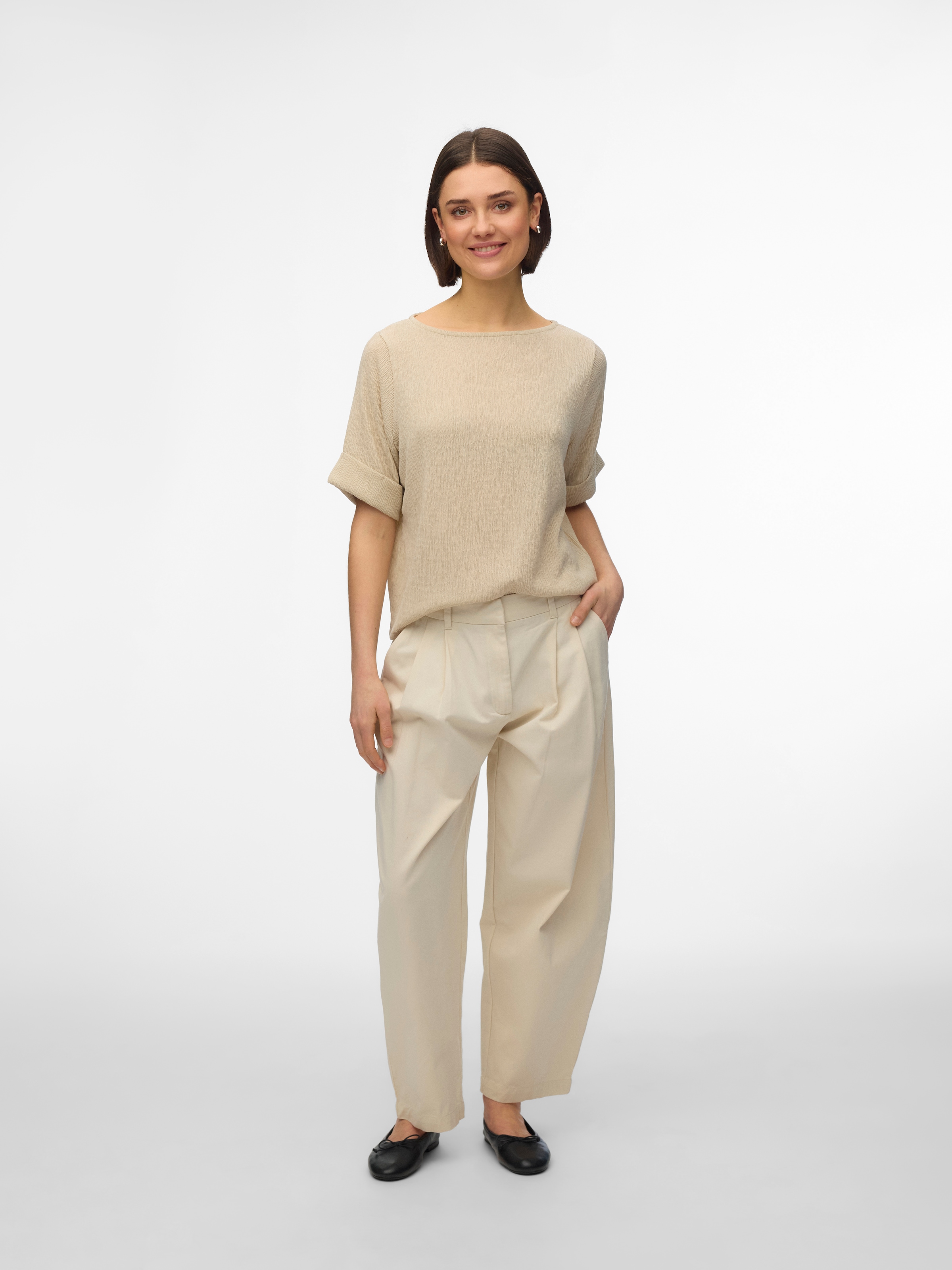 Image of Vero Moda Kurzarmshirt "VMLUNA 2/4 BOATNECK TOP JRS NOOS" Materialmix, regular fit